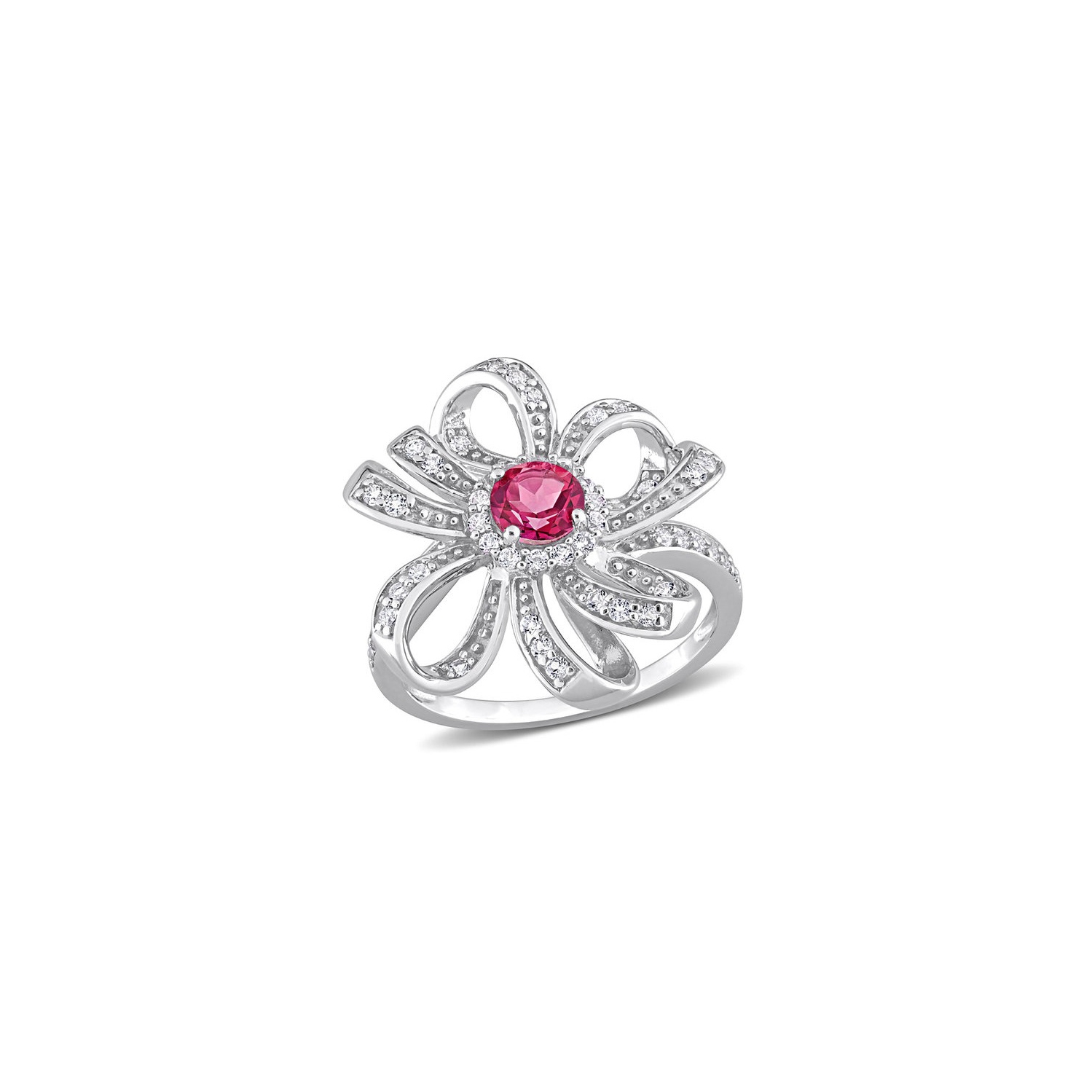 1.10Carat Pink and White Topaz Flower Ring in Sterling Silver