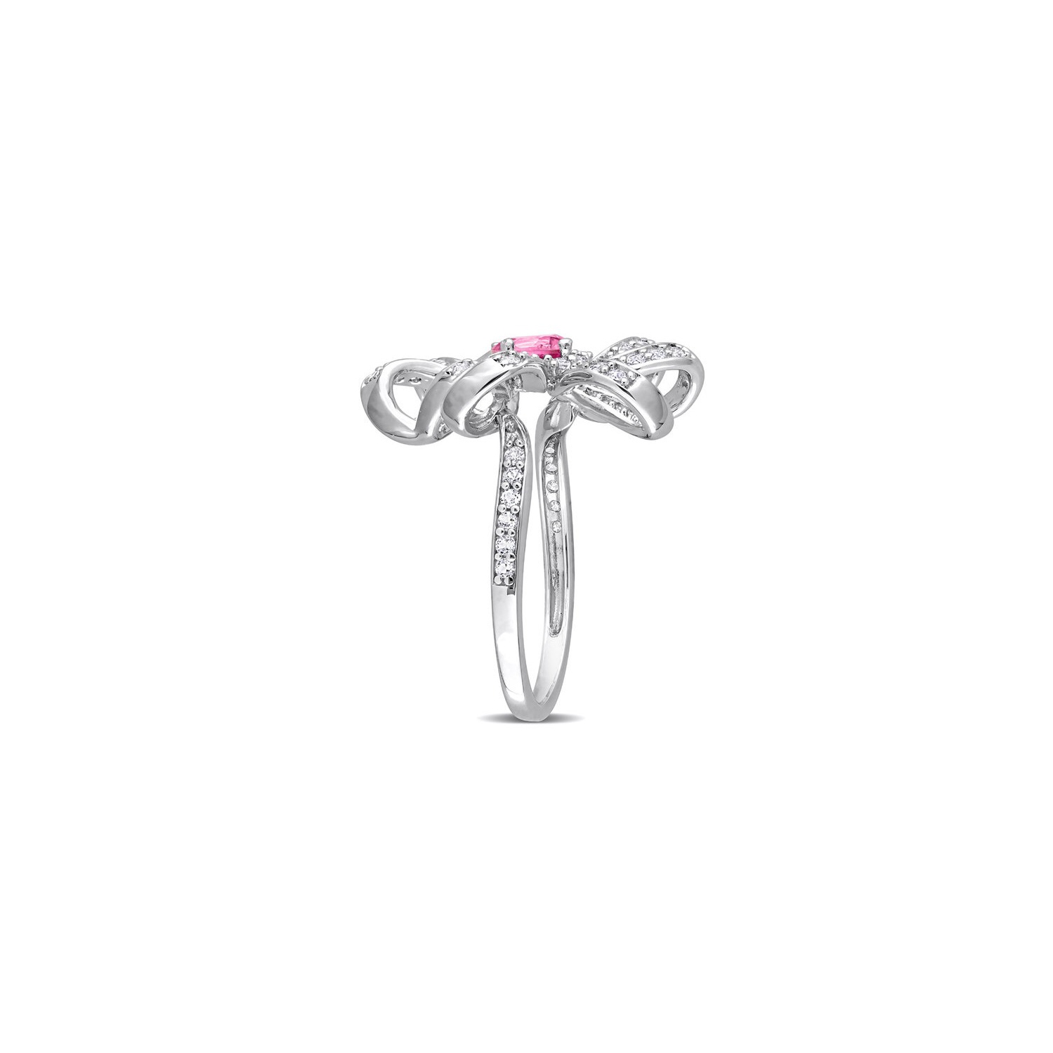 1.10Carat Pink and White Topaz Flower Ring in Sterling Silver
