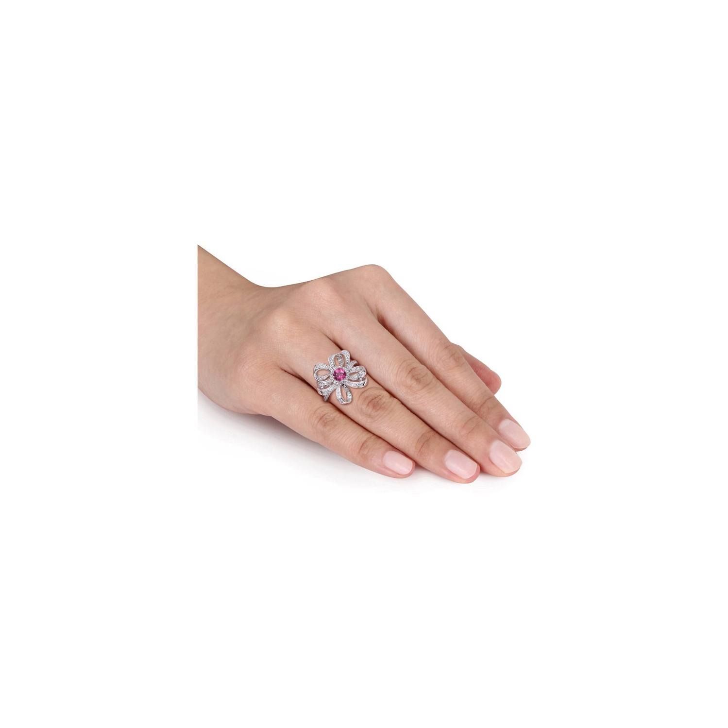 1.10Carat Pink and White Topaz Flower Ring in Sterling Silver
