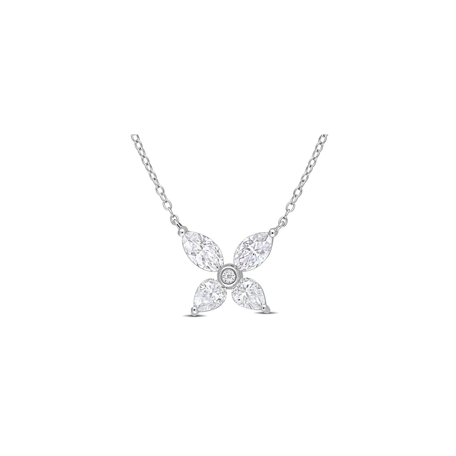 2.00 Carat Lab-Created Moissanite Flower Pendant Necklace in Sterling Silver with Chain