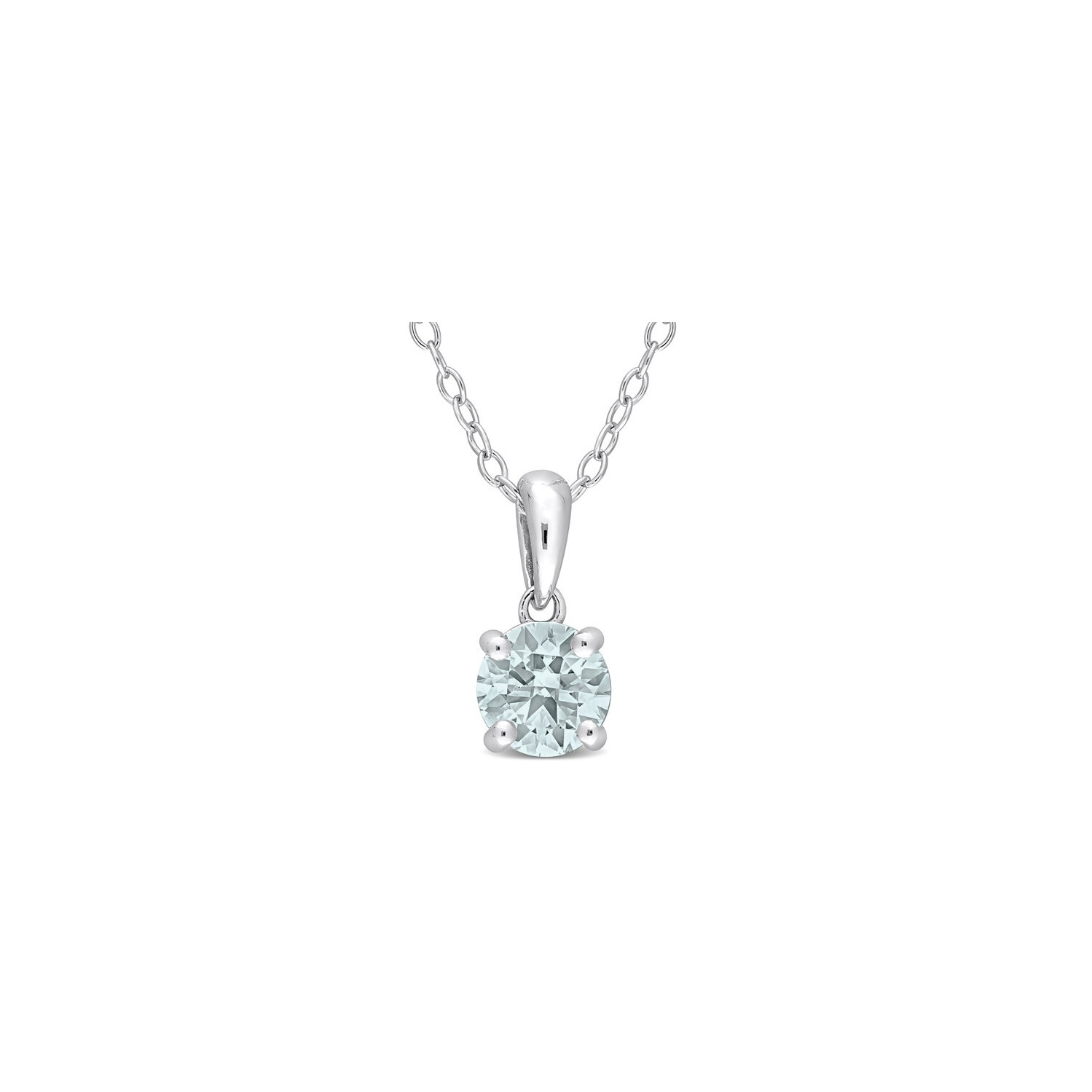 7/10 Carat Aquamarine Solitaire Pendant Necklace in Sterling Silver with Chain
