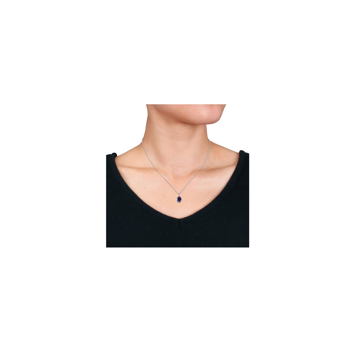 2.95 Carat Lab-Created Blue Sapphire Solitaire Oval Pendant Necklace in Sterling Silver with Chain