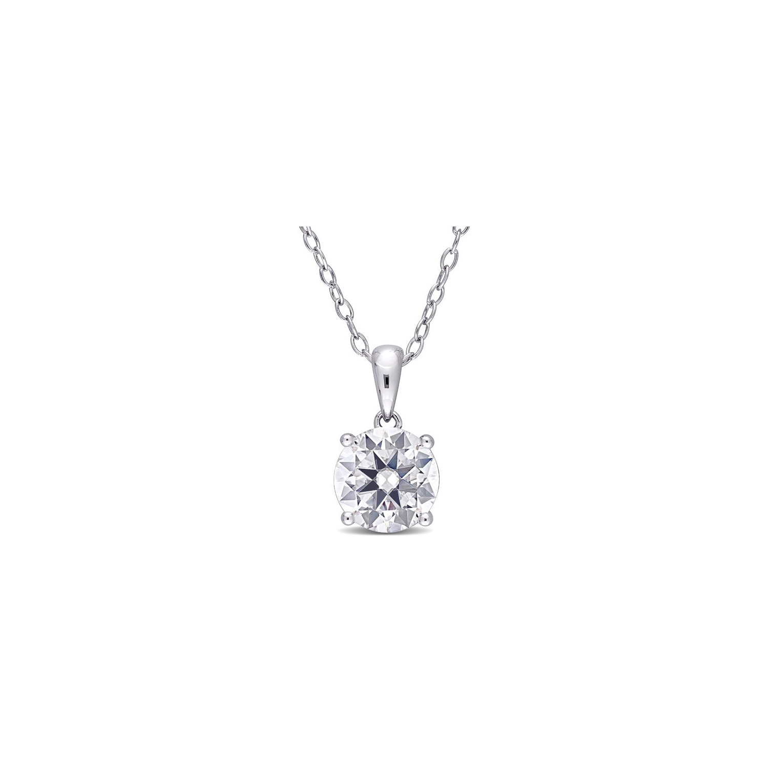 1.85 Carat (ctw) Lab-Created Moissanite Round Solitaire Pendant Necklace in Sterling Silver with Chain (8mm)