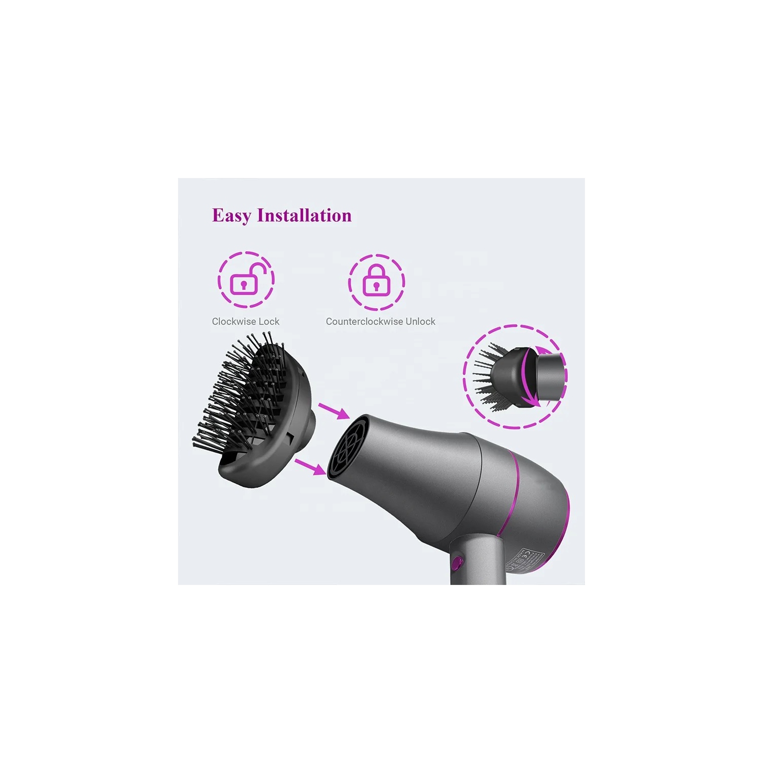 A|M Beauty Professional Hair Dryer, Compact 1800W Blow Dryer with Volumizer Brush | Comb Concentrator Styling Nozzle, Hairdryer for Quick Drying