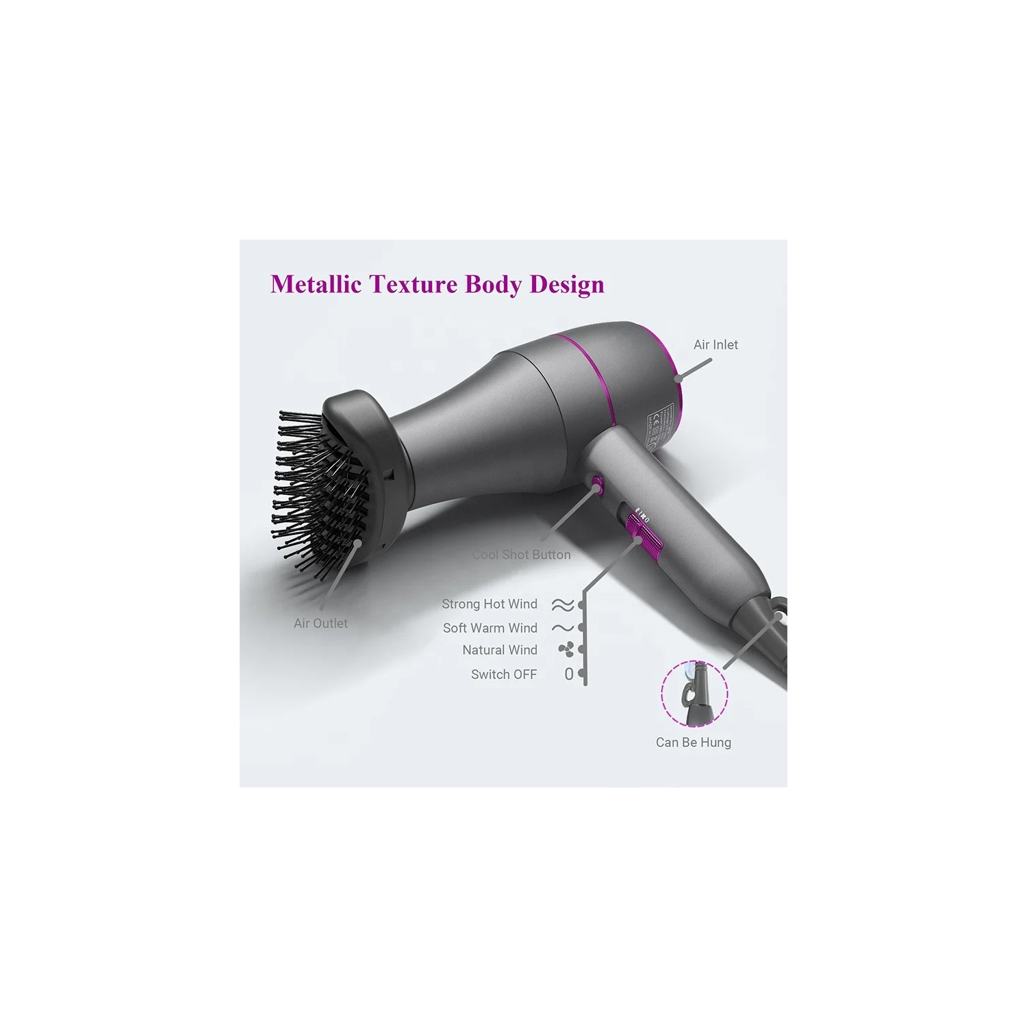 A|M Beauty Professional Hair Dryer, Compact 1800W Blow Dryer with Volumizer Brush | Comb Concentrator Styling Nozzle, Hairdryer for Quick Drying