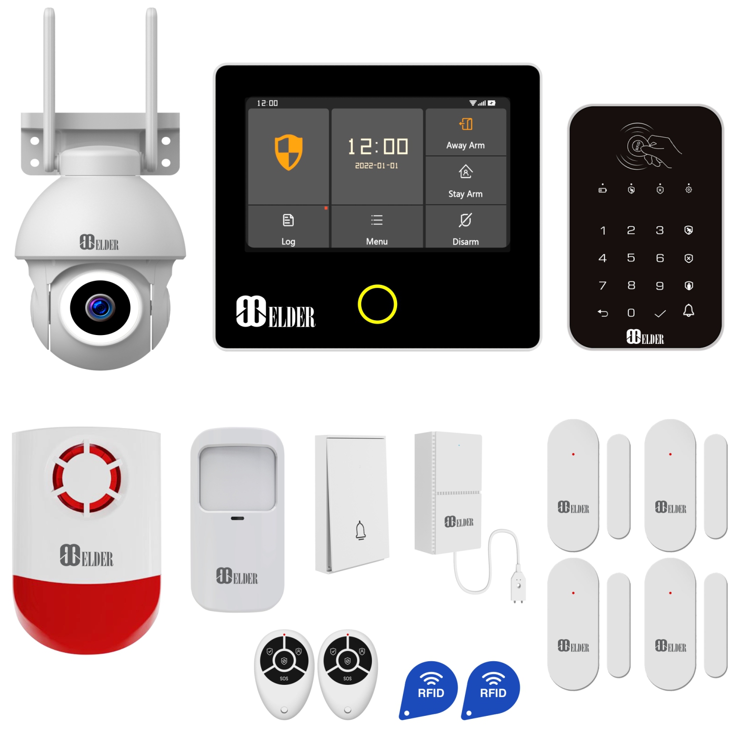 Elder Alarm System & Security Camera Wireless 15-Piece WiFi & 4G Smart Home Alarm Kit DIY, Keypad, Outdoor Siren, Doorbell, Leak, Motion Sensors, Works with Hey Google & Alexa