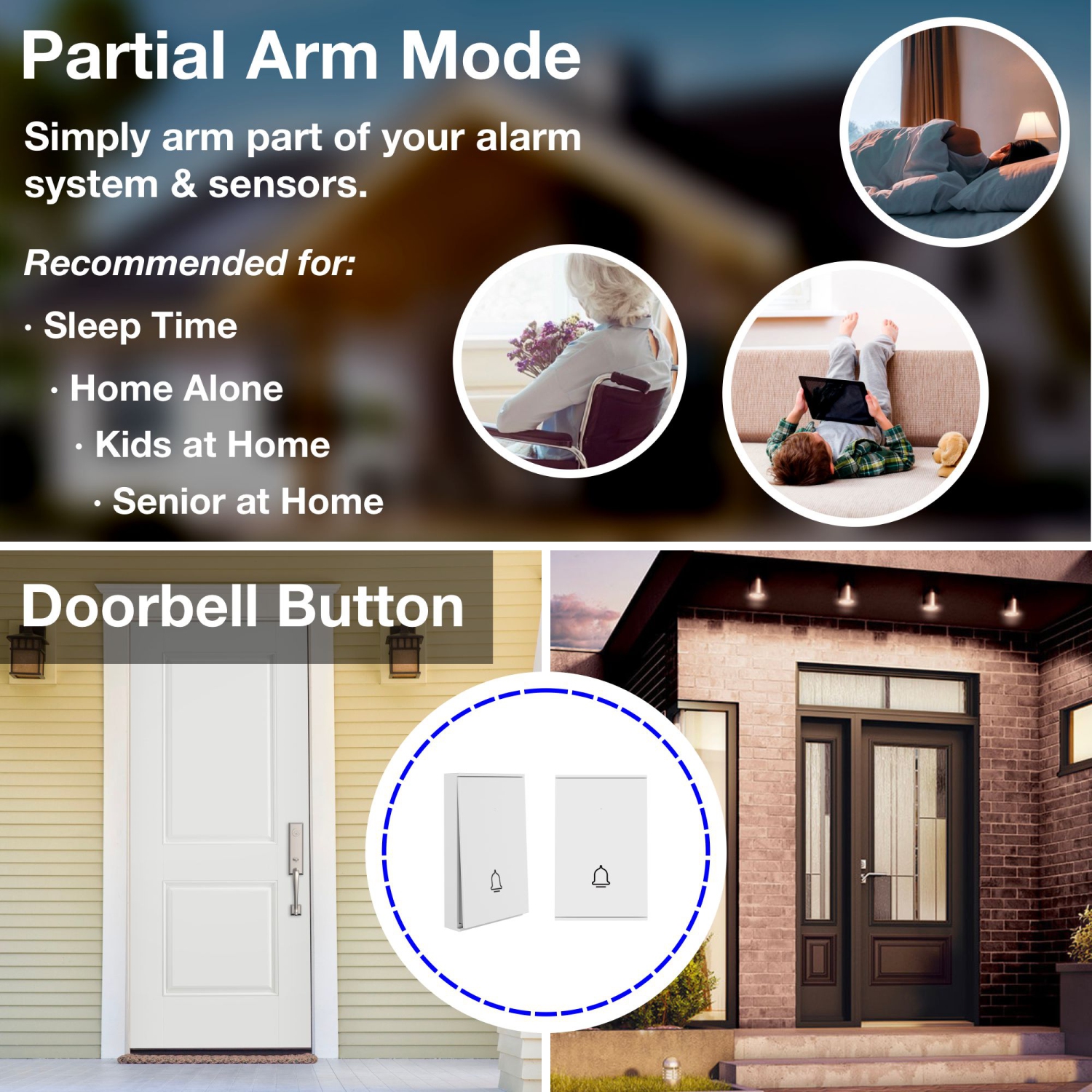 Elder Alarm System & Security Camera Wireless 15-Piece WiFi & 4G Smart Home Alarm Kit DIY, Keypad, Outdoor Siren, Doorbell, Leak, Motion Sensors,