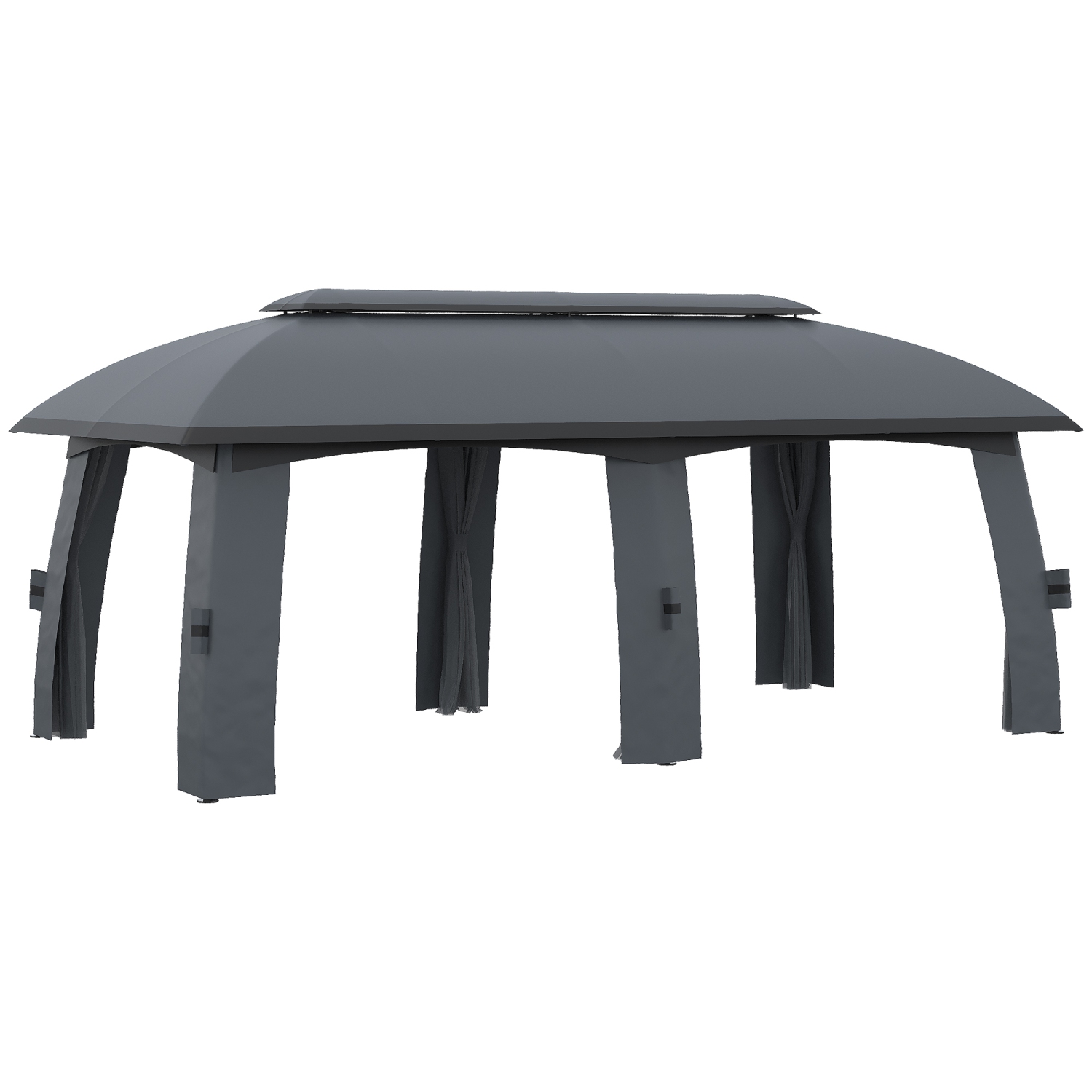 Outsunny Tonnelle de terrasse 10' x 20', abri extérieur avec filet et rideaux, toit ventilé, cadre en acier pour jardin, pelouse, arrière-cour et