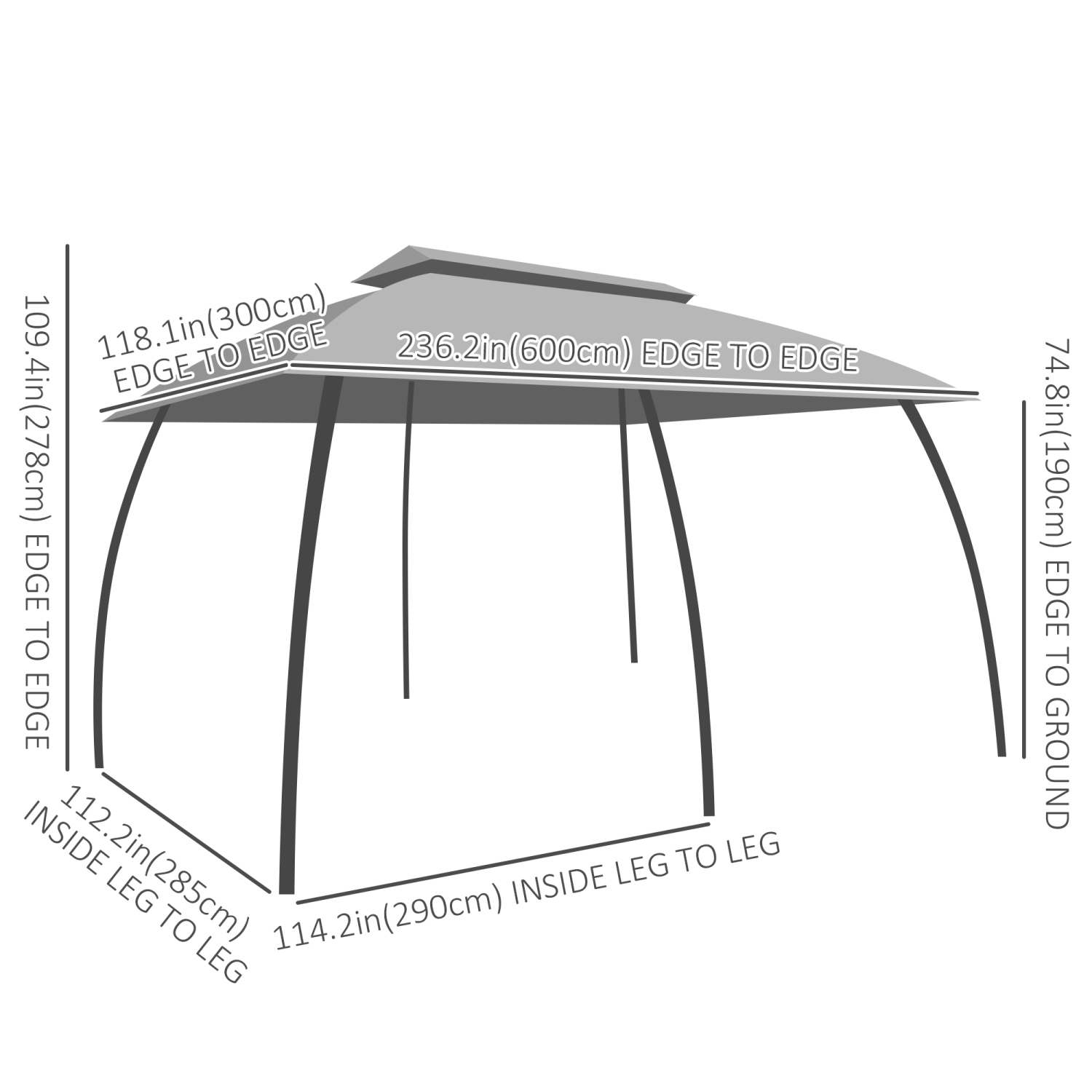 Outsunny Tonnelle de terrasse 10' x 20', abri extérieur avec filet et rideaux, toit ventilé, cadre en acier pour jardin, pelouse, arrière-cour et