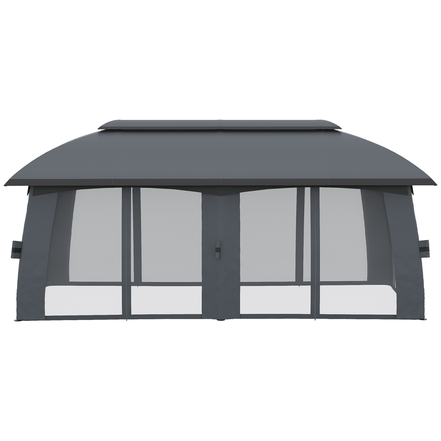 Outsunny Tonnelle de terrasse 10' x 20', abri extérieur avec filet et rideaux, toit ventilé, cadre en acier pour jardin, pelouse, arrière-cour et