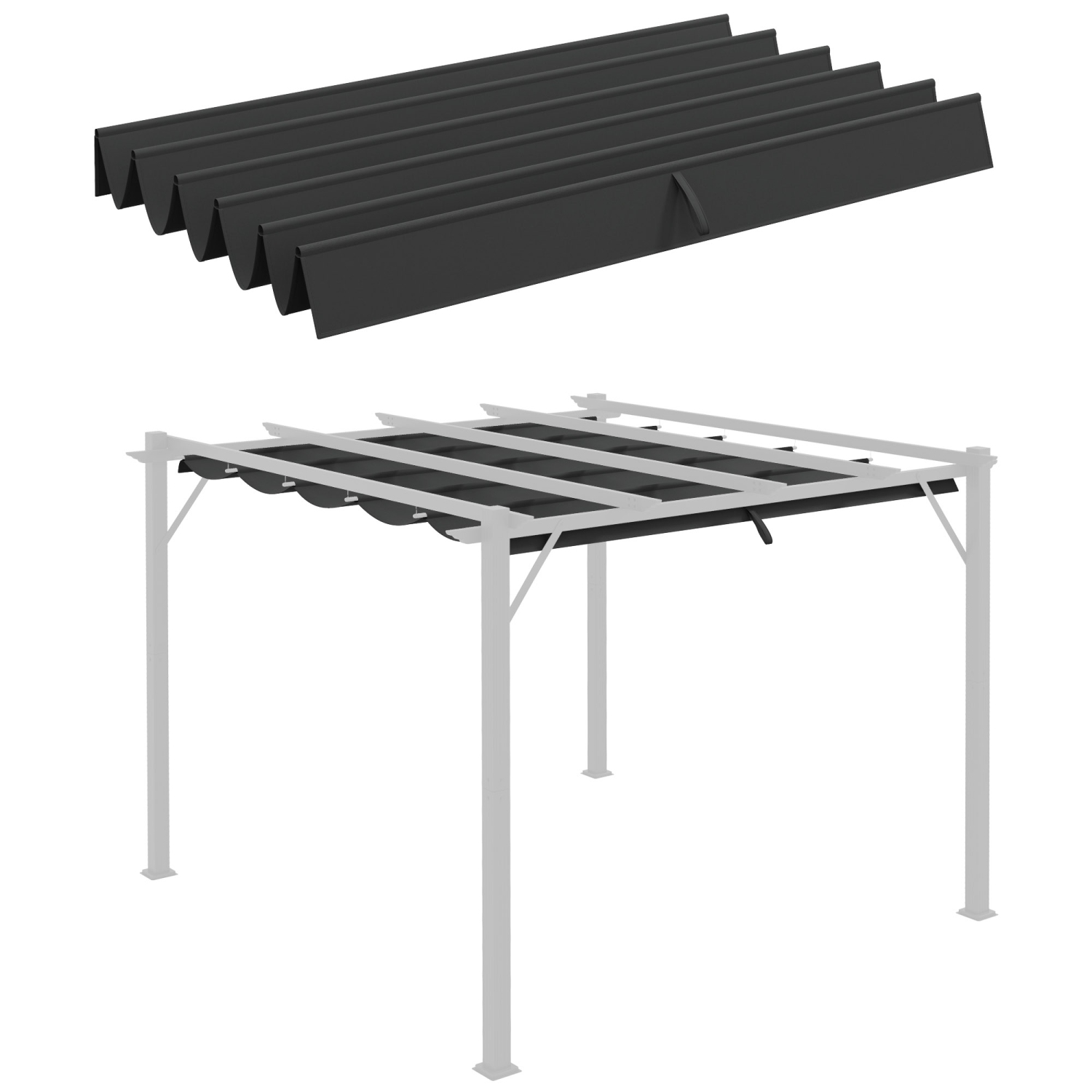 Outsunny 8.2' x 8.4' Retractable Pergola Canopy Replacement for 10' x 10' Frame, Cover Replacement, Dark Grey