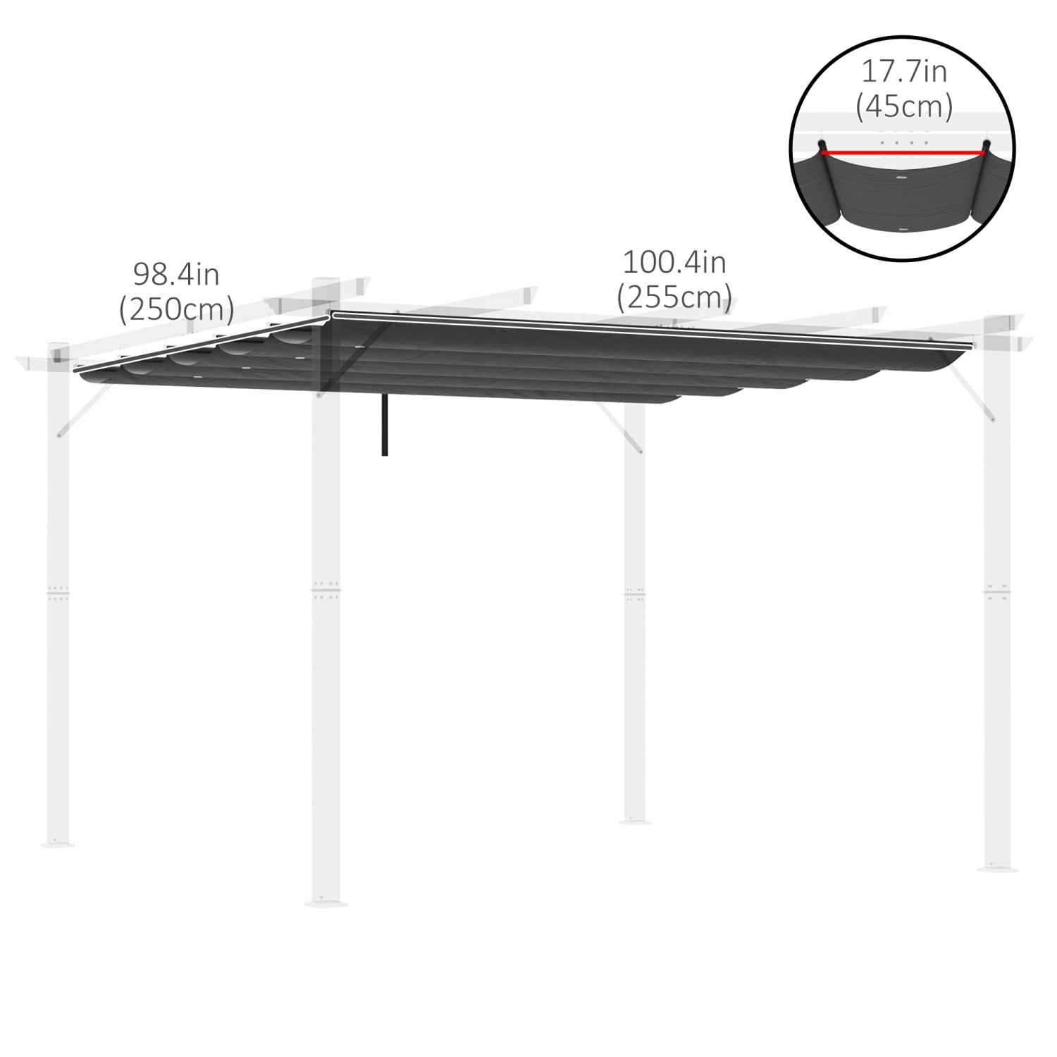 Outsunny 8.2' x 8.4' Retractable Pergola Canopy Replacement for 10' x 10' Frame, Cover Replacement, Dark Grey
