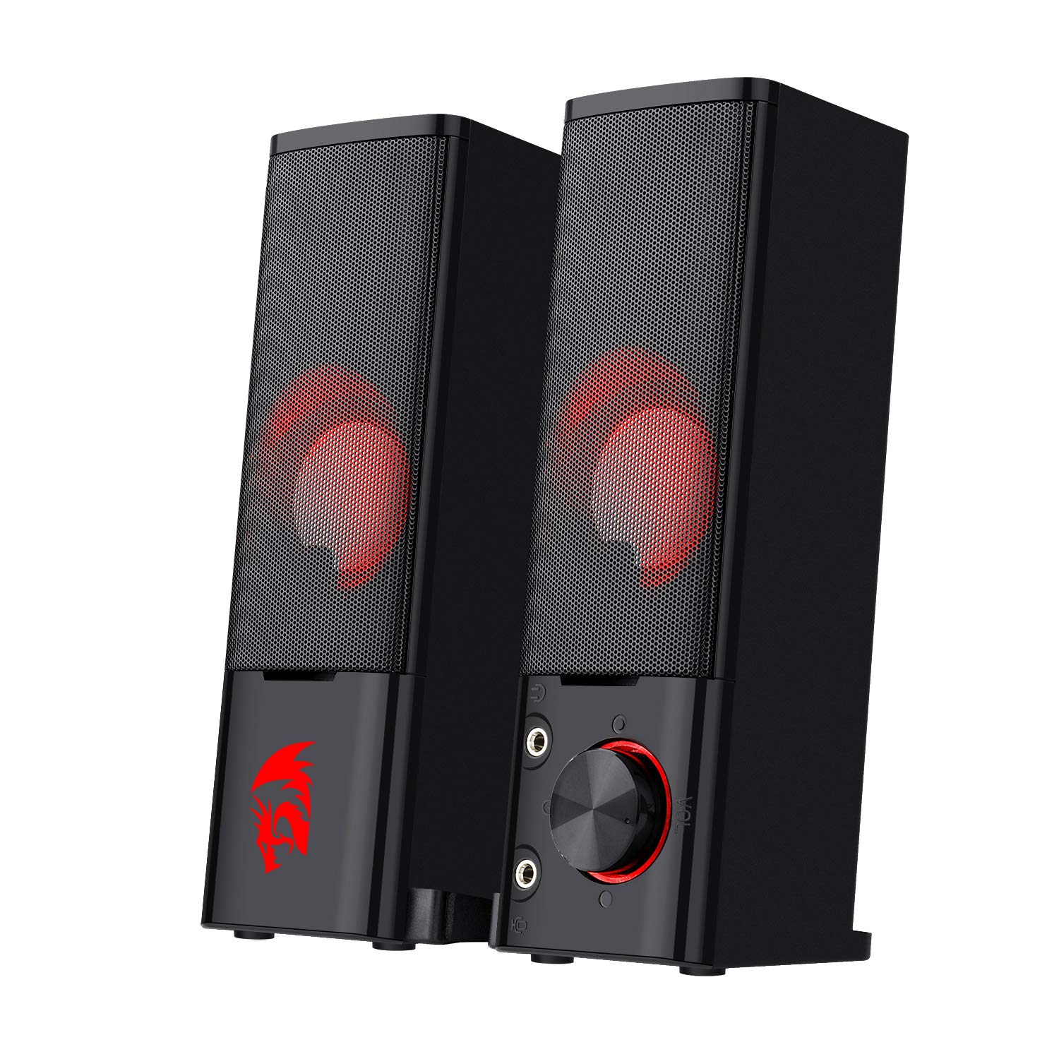 Redragon GS550 Orpheus PC Gaming Speakers, 2.0 Channel Stereo Desktop Computer Sound Bar with Compact Maneuverable Size, Headphone Jack, Quality Bass and Decent Red Backlit