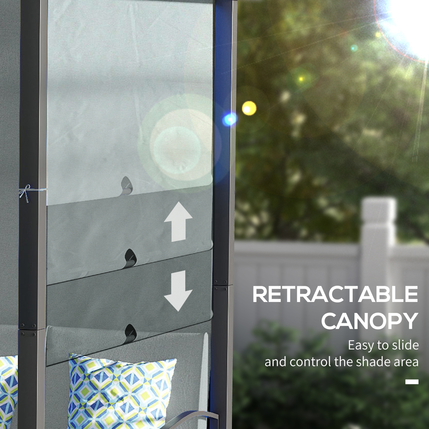 Outsunny Mobilier de terrasse en osier, canapé d'extérieur en rotin PE avec pergola rétractable, abri d'ombrage pour terrasse, piscine, jardin,