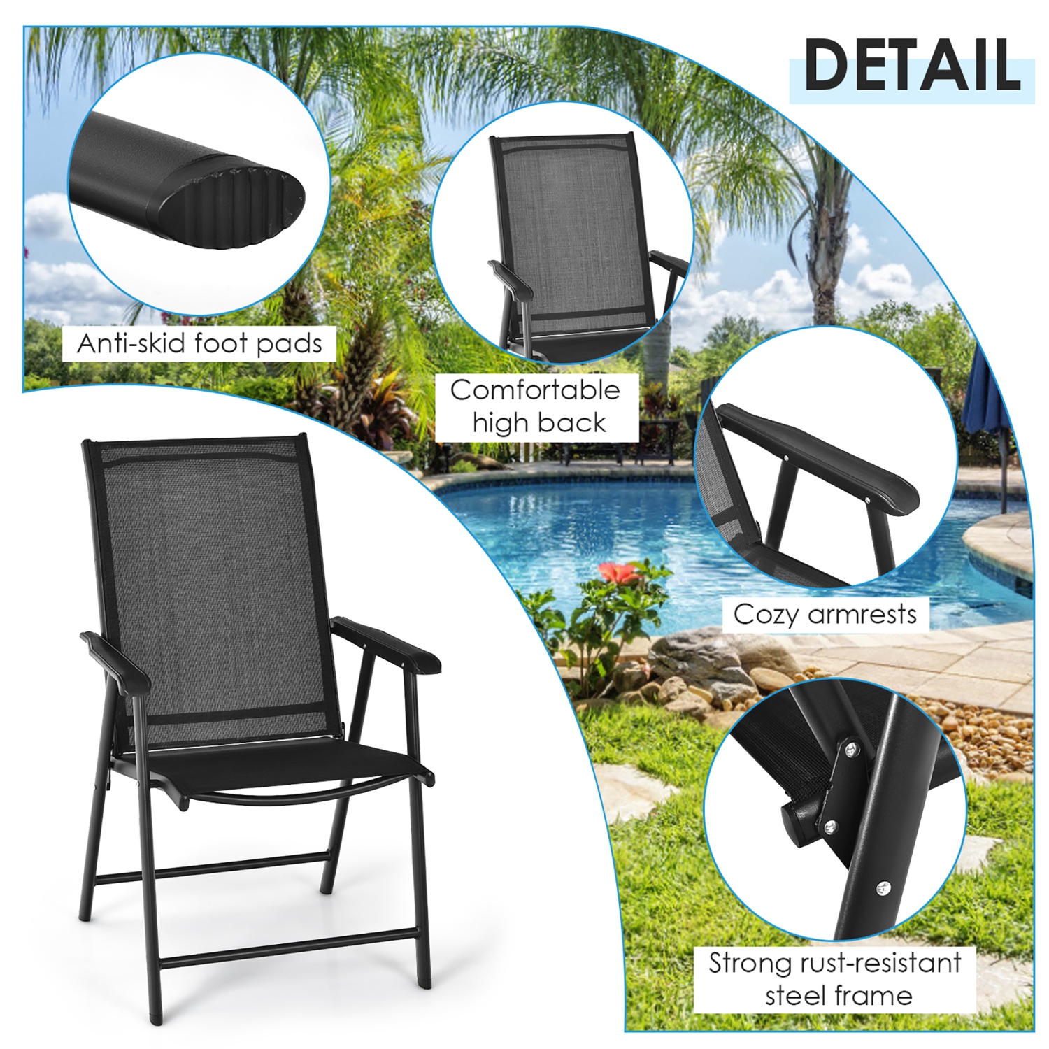 Costway 2PCS Patio Folding Dining Chairs Portable Camping Armrest Garden