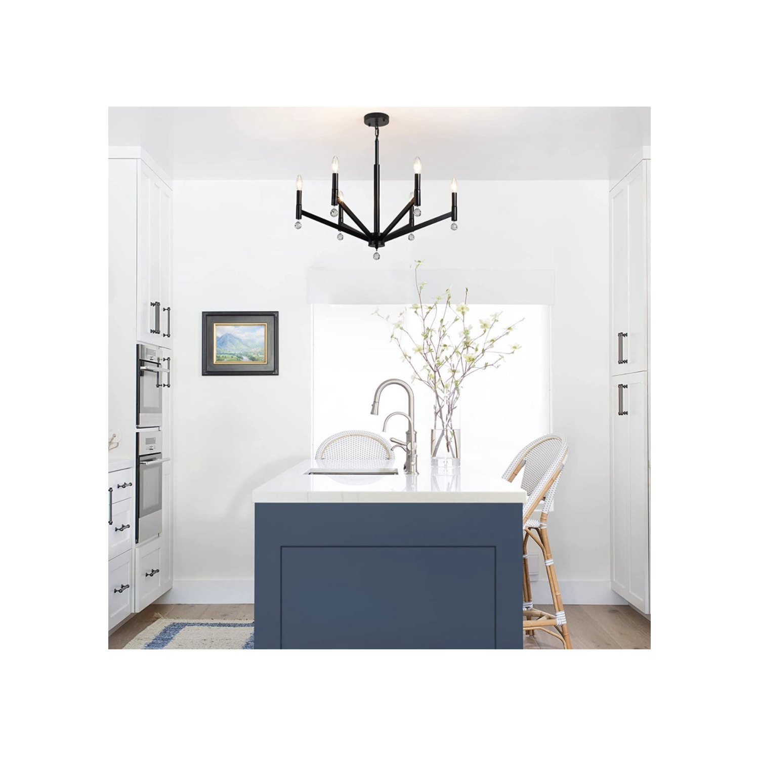 A|M lighting Black Chandeliers with Light Shade, 6-Light Rustic Iron