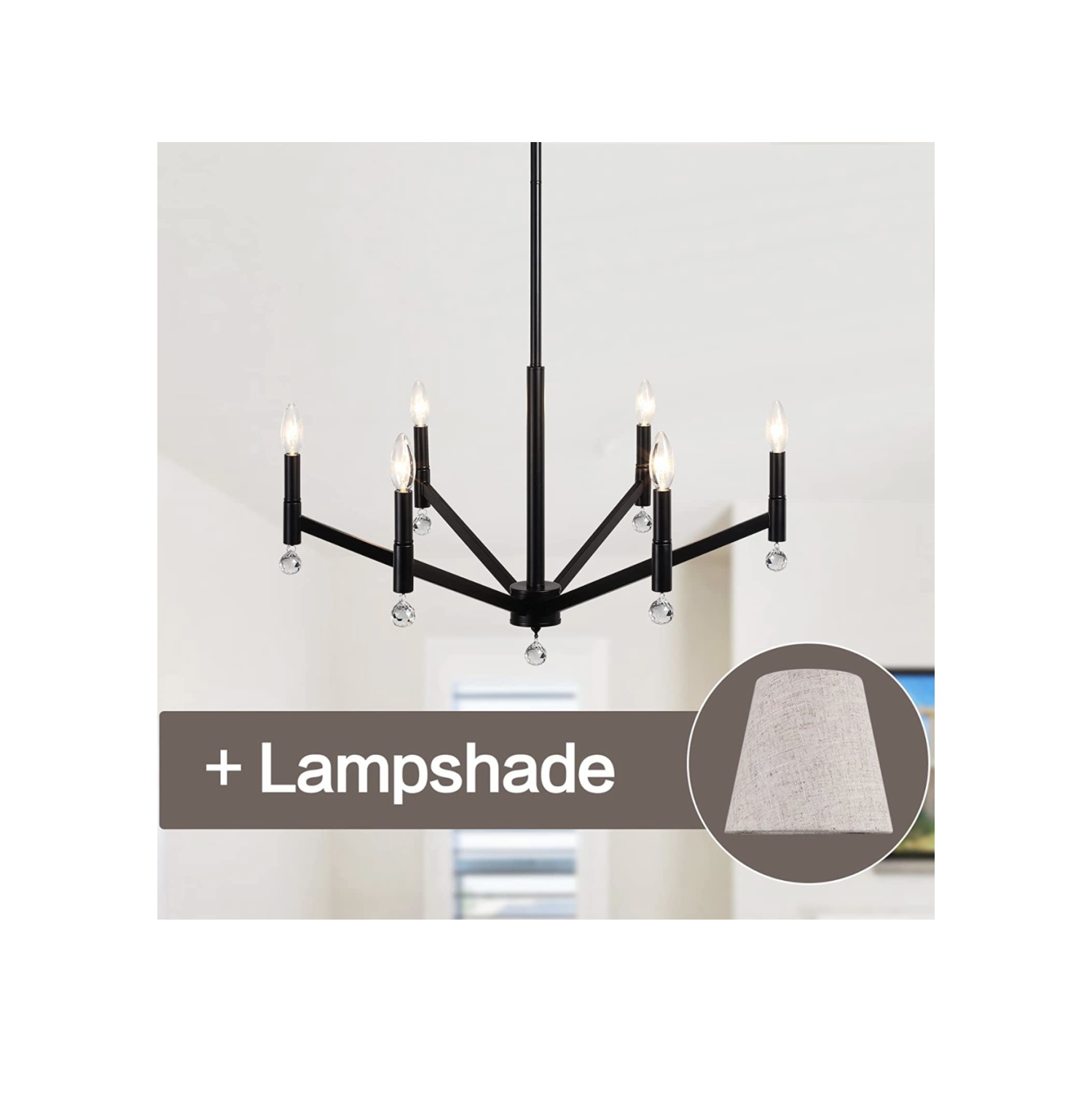 A|M lighting Black Chandeliers with Light Shade, 6-Light Rustic Iron