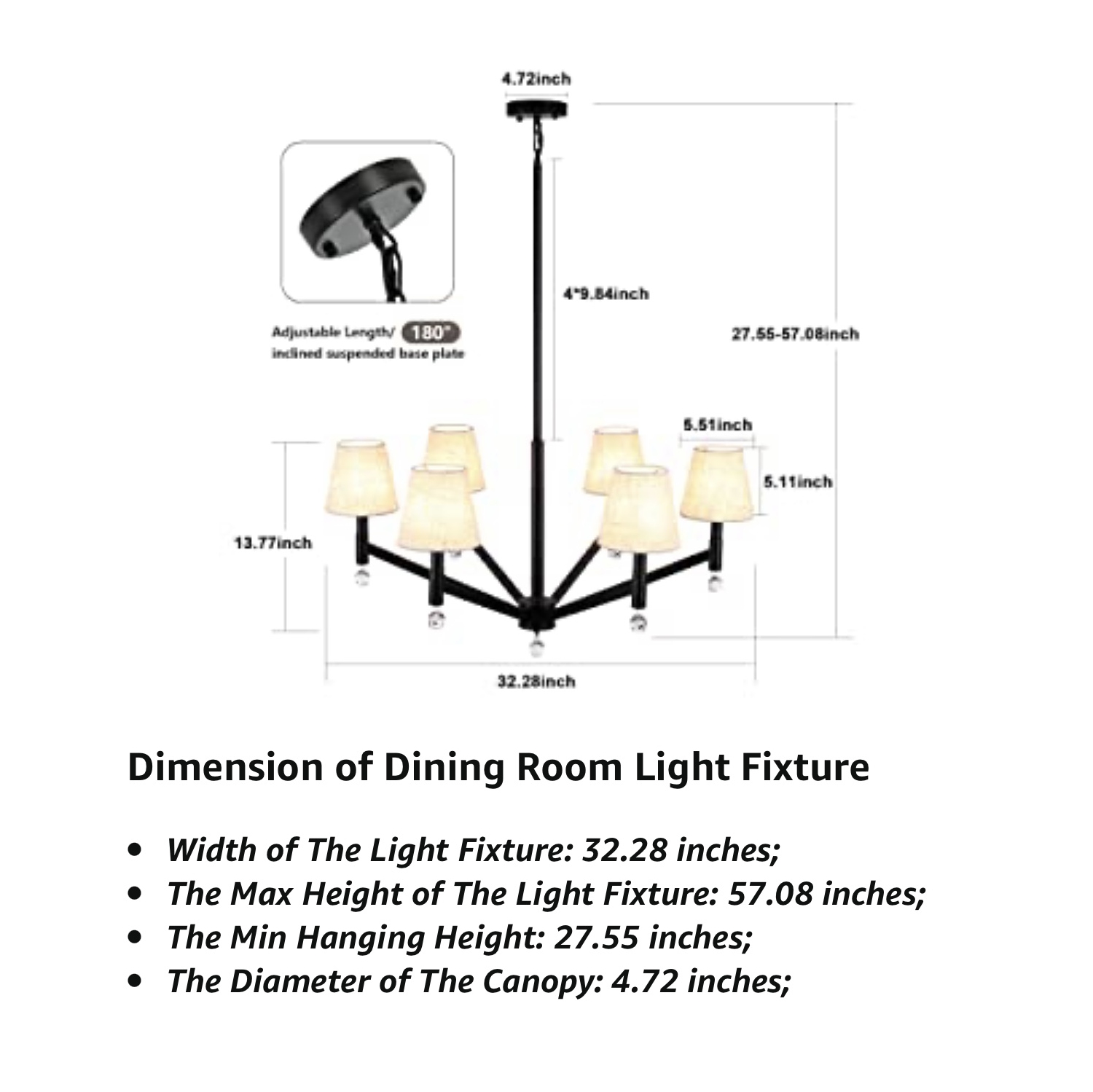 A|M lighting Black Chandeliers with Light Shade, 6-Light Rustic Iron