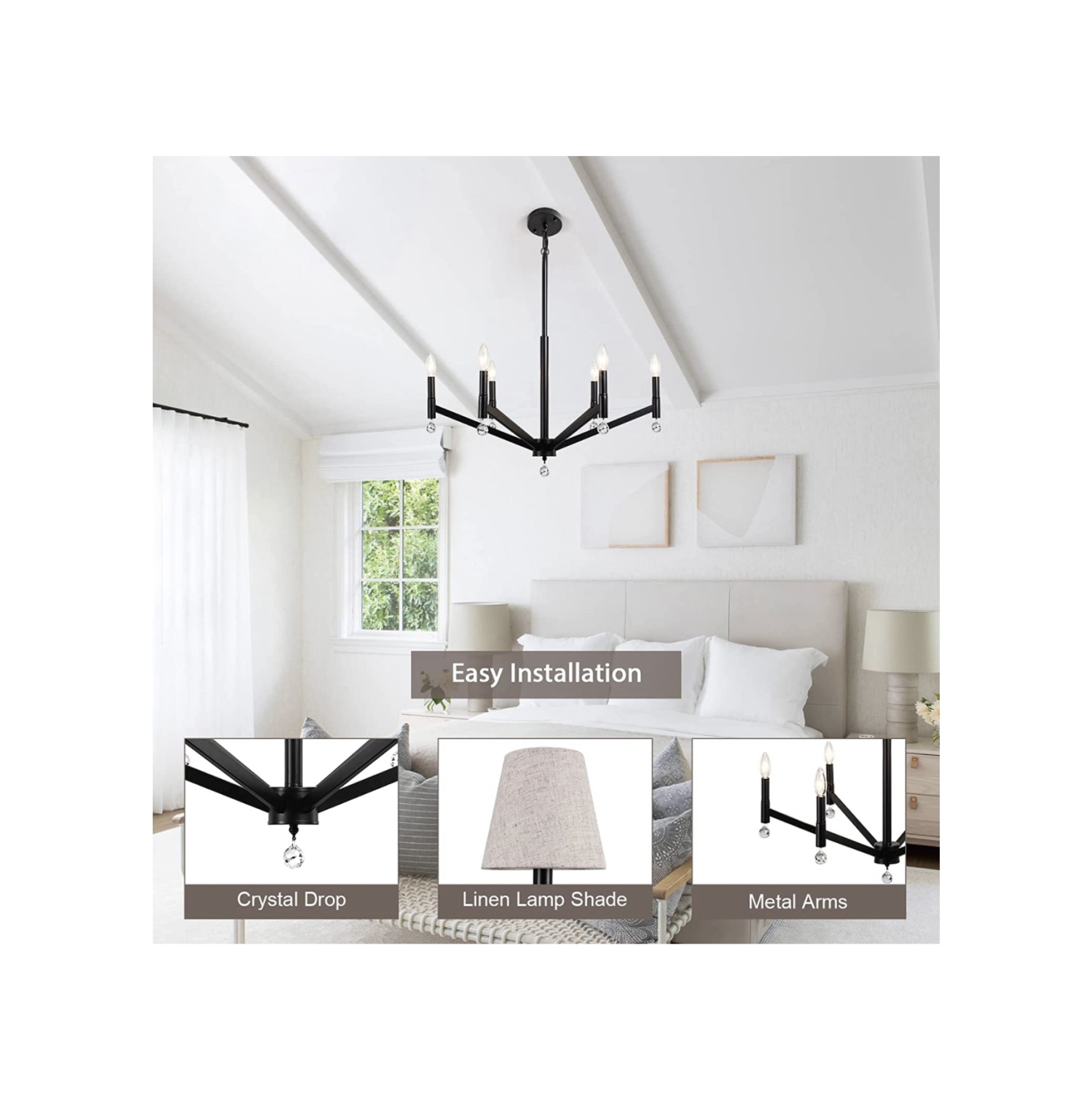 A|M lighting Black Chandeliers with Light Shade, 6-Light Rustic Iron