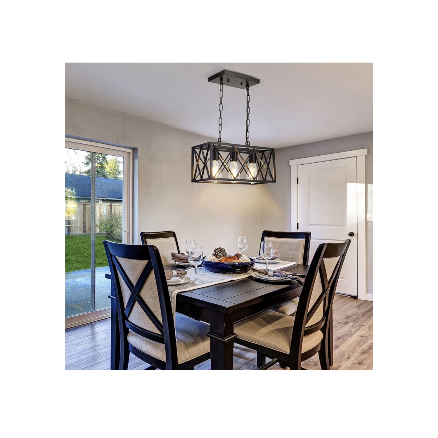 A|M Lighting – Luminaire suspendu industriel pour îlot de cuisine, luminaire suspendu rectangulaire rustique rétro à 3 lampes Pynsseu