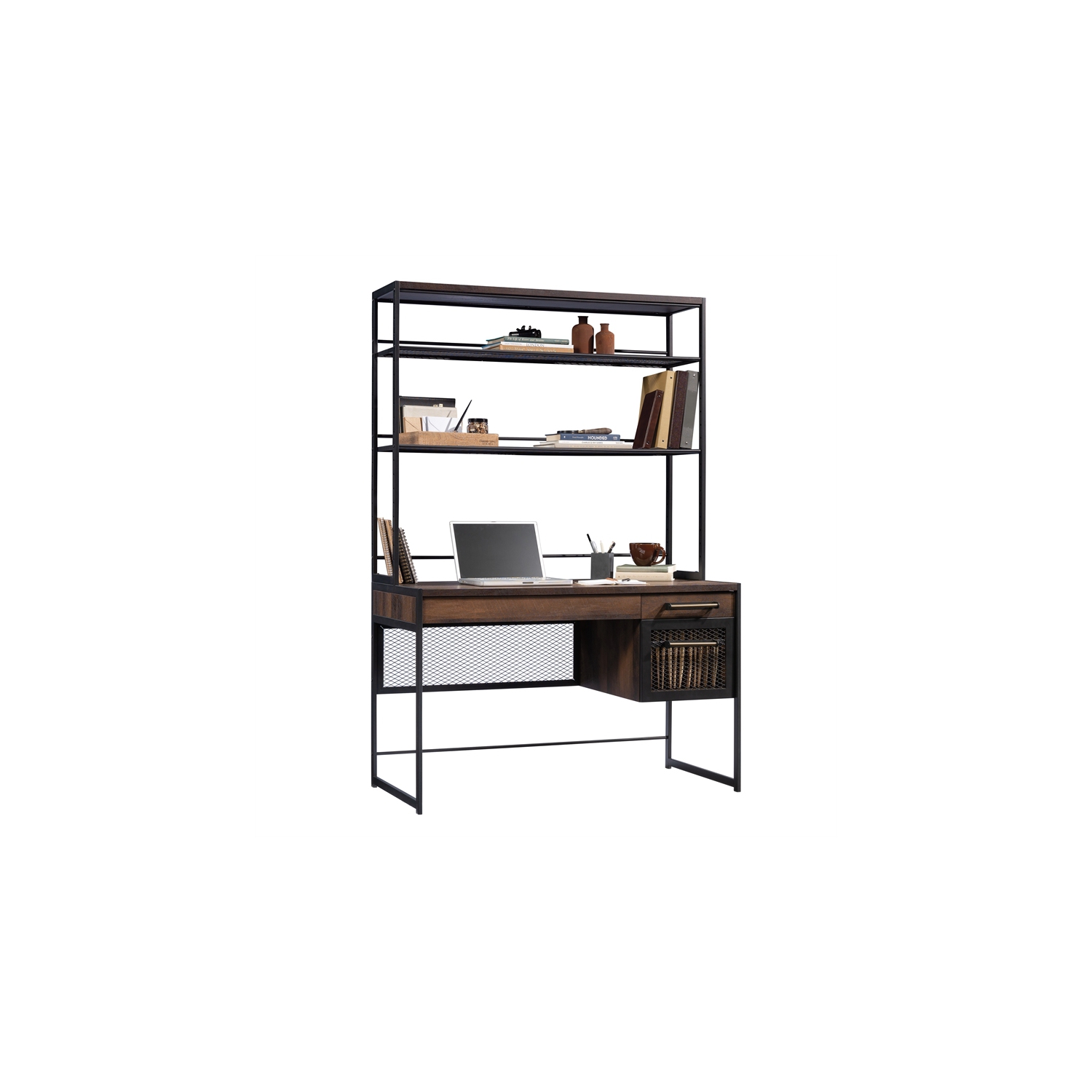 Sauder Briarbrook Engineered Wood Computer Desk with Hutch in Barrel Oak