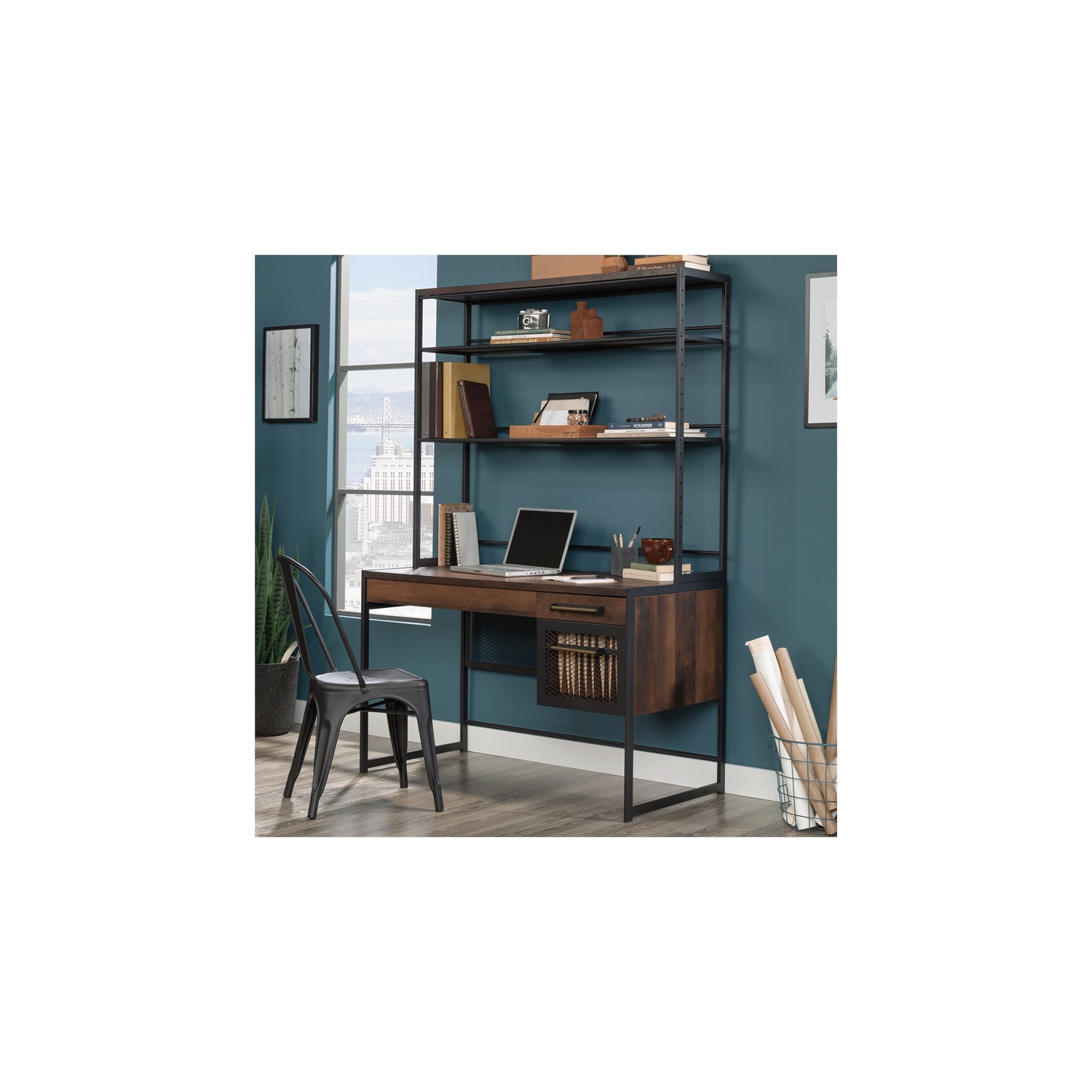 Sauder Briarbrook Engineered Wood Computer Desk with Hutch in Barrel Oak