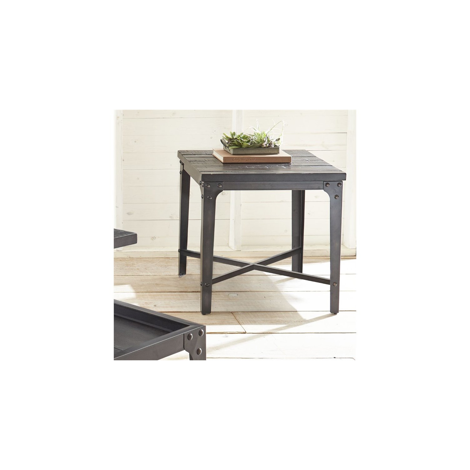 Sherlock Square End Table in Distressed Tobacco Brown