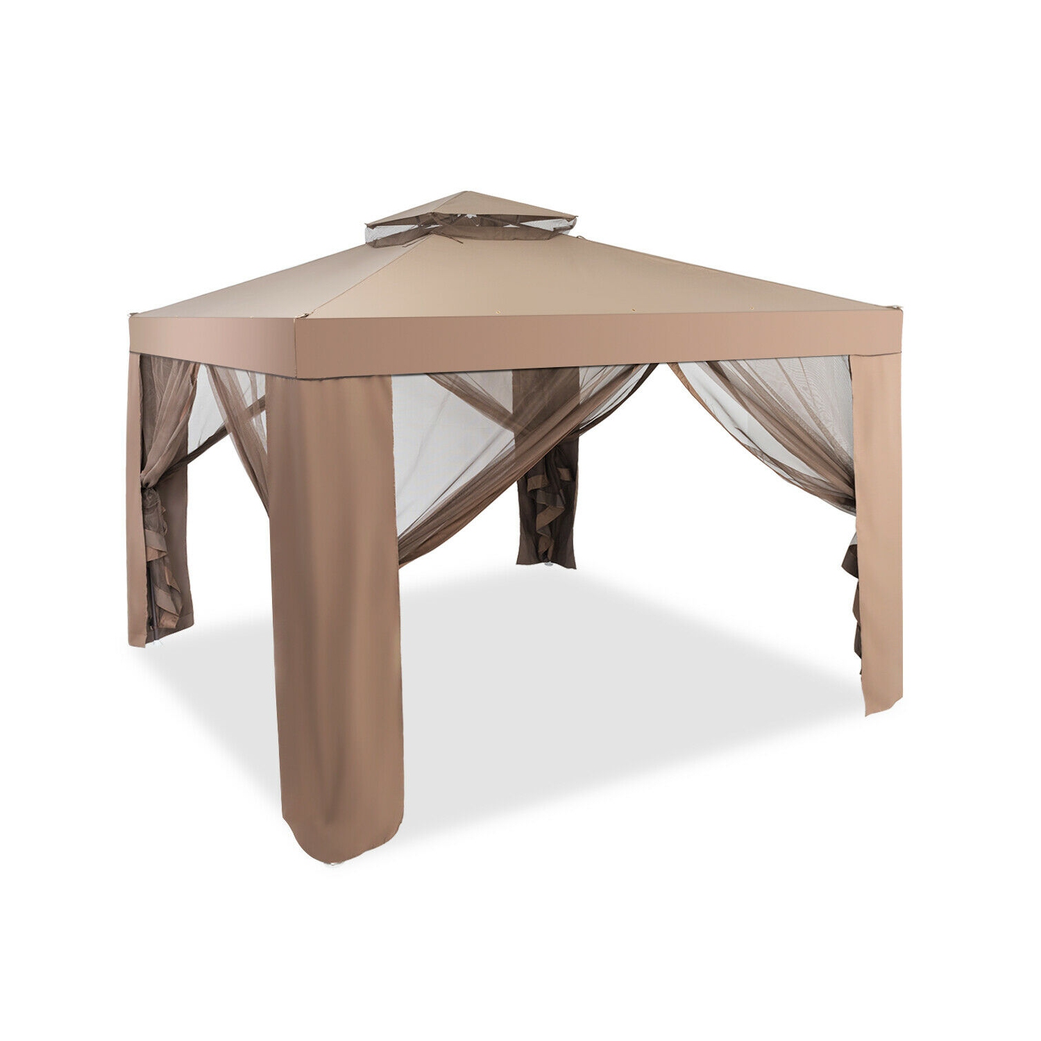 Gymax 10'x 10' Canopy Gazebo Tent Shelter Garden Lawn Patio W/Mosquito Netting Coffee