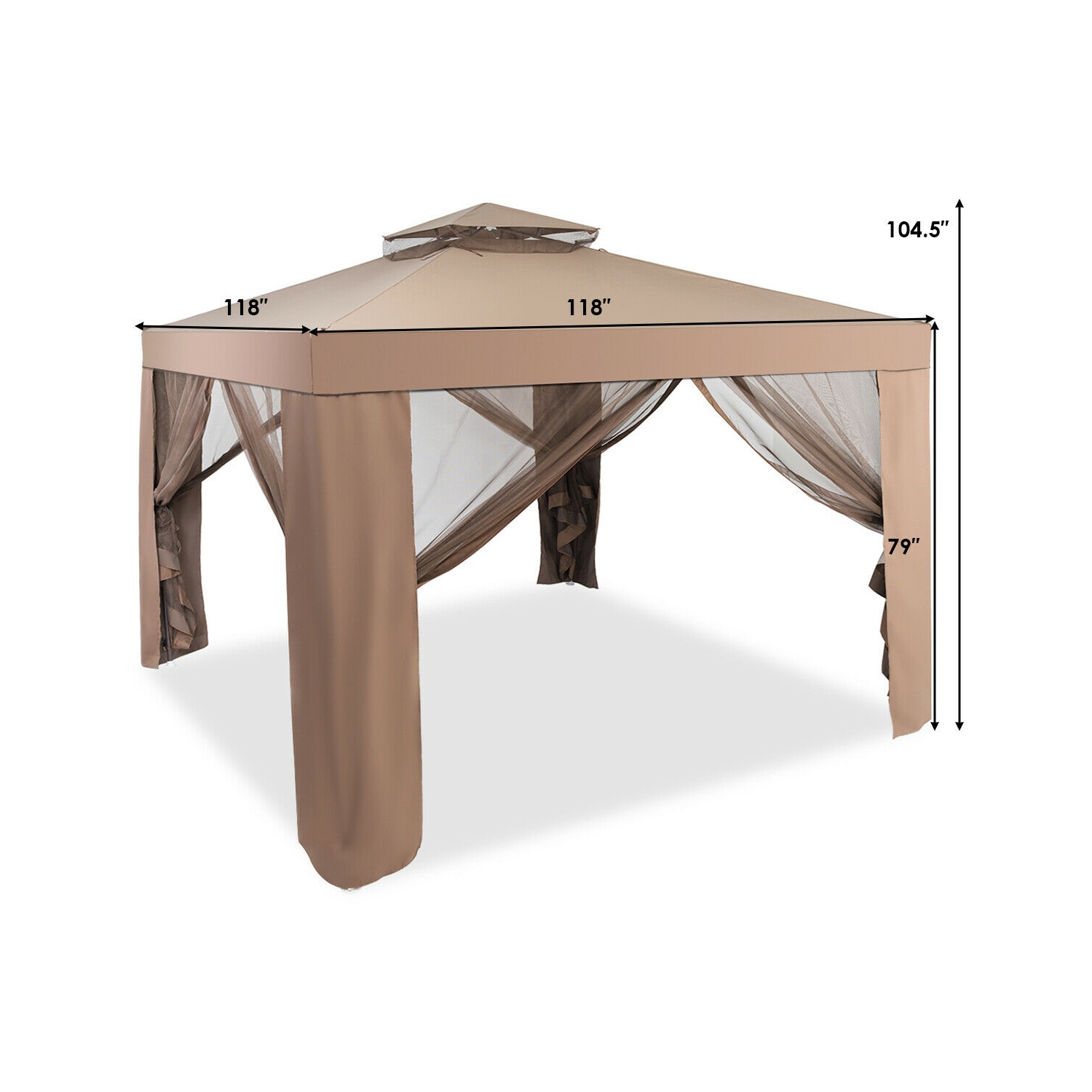 Gymax 10'x 10' Canopy Gazebo Tent Shelter Garden Lawn Patio W/Mosquito Netting Coffee