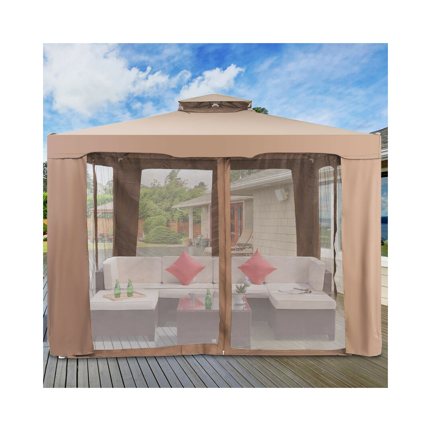 Gymax 10'x 10' Canopy Gazebo Tent Shelter W/Mosquito Netting Outdoor Patio