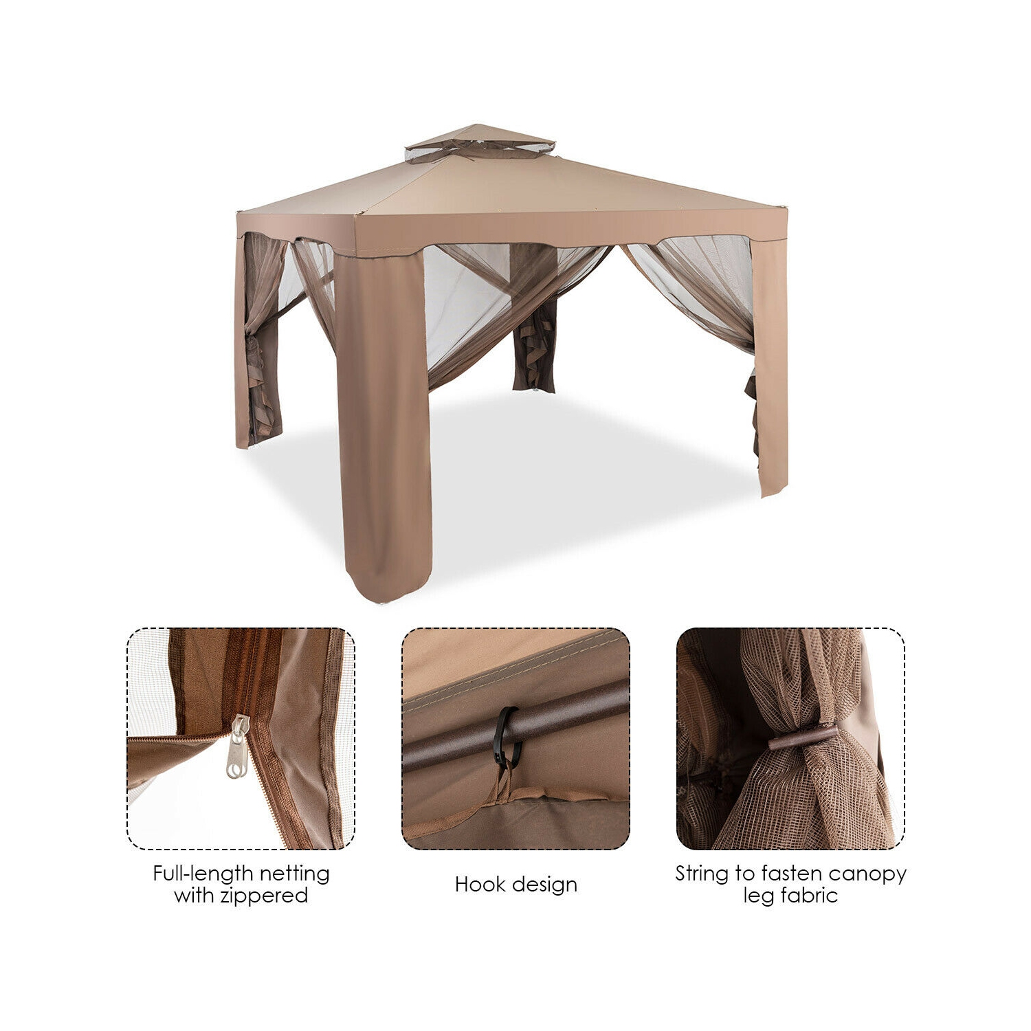 Gymax 10'x 10' Canopy Gazebo Tent Shelter W/Mosquito Netting Outdoor Patio