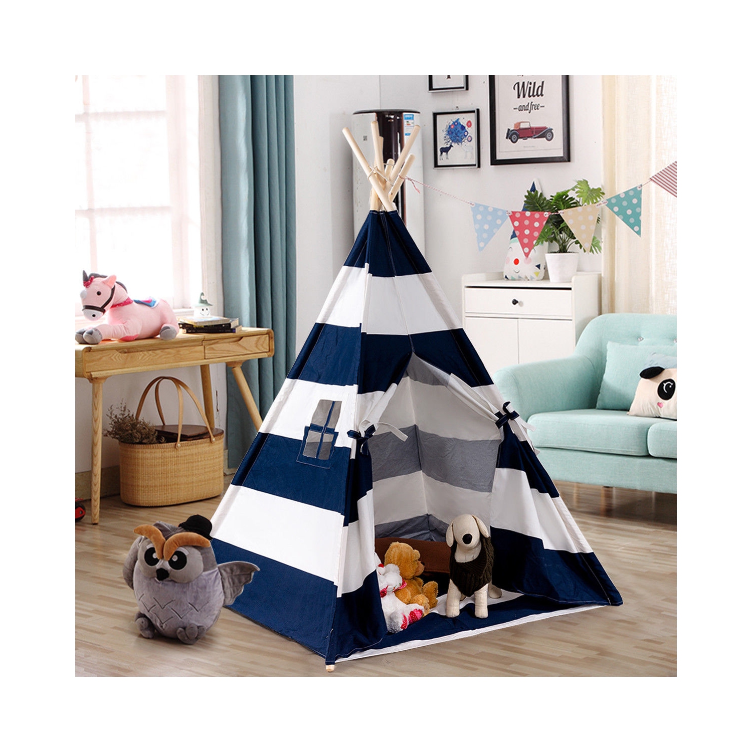 Gymax Portable Play Tent Teepee Children Playhouse Sleeping Dome w/Carry Bag
