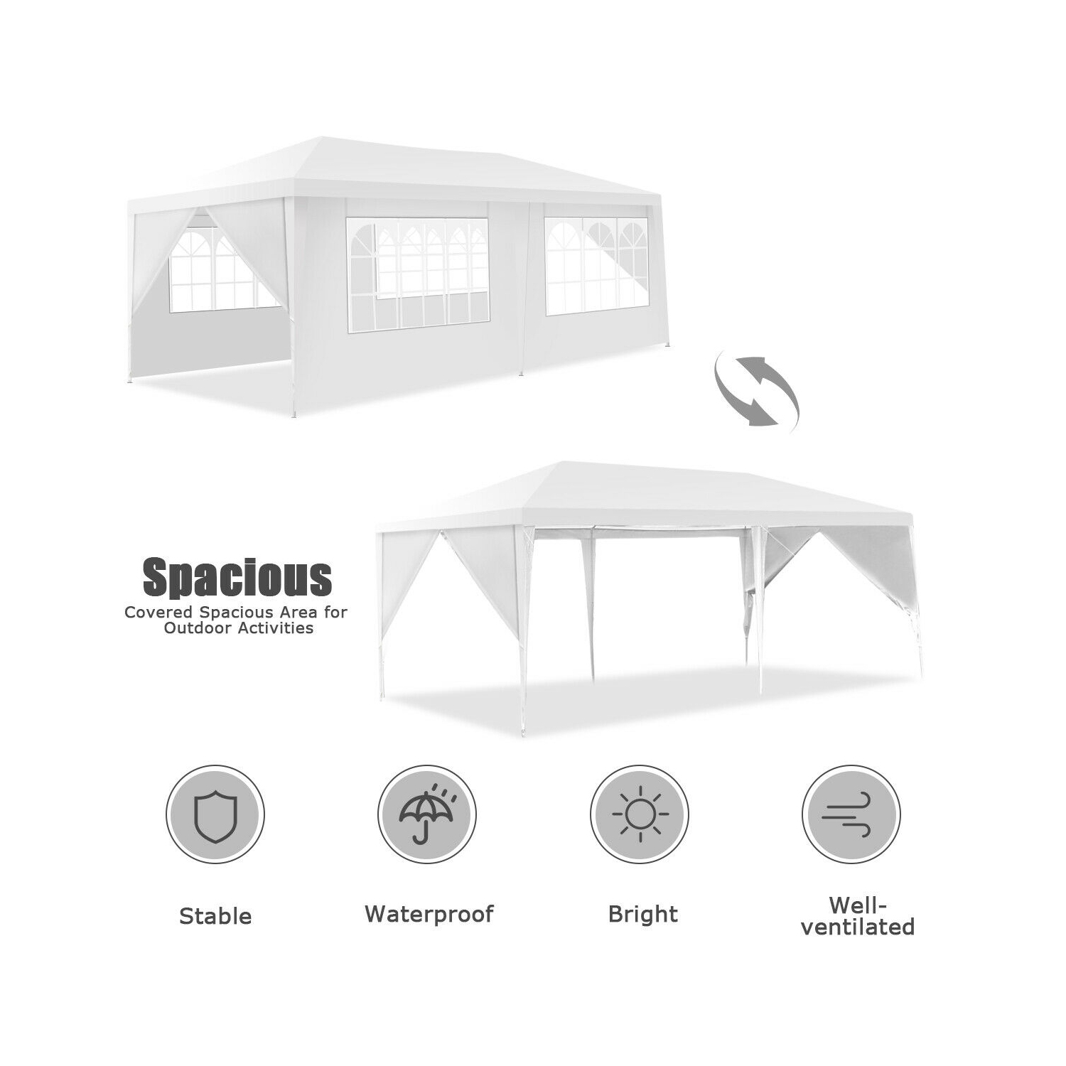 Gymax 10'x20' Outdoor Canopy Weather-resistant Tent Wedding Party Tent 6 Sidewalls W/Carry Bag