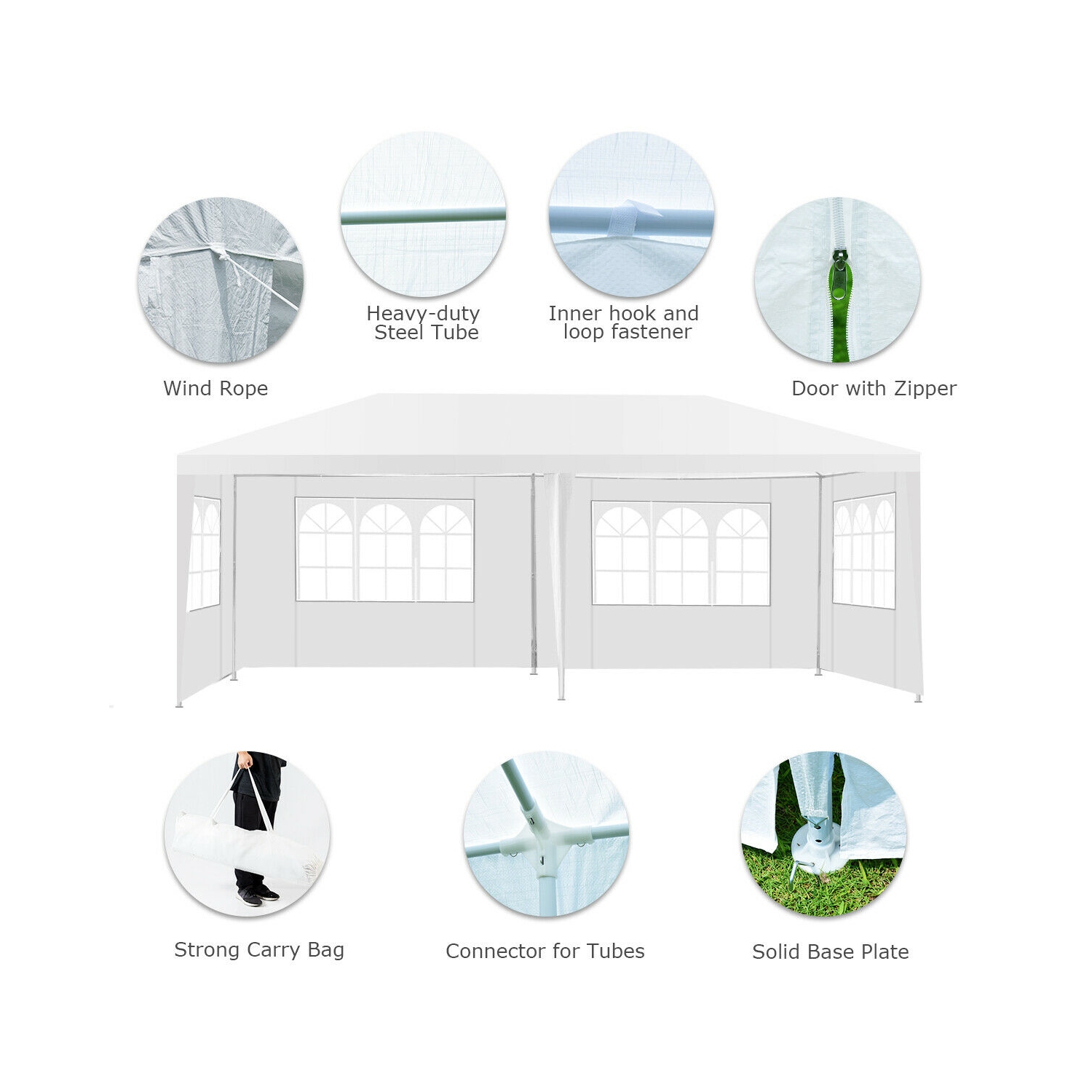 Gymax 10'x20' Outdoor Canopy Weather-resistant Tent Wedding Party Tent 6 Sidewalls W/Carry Bag