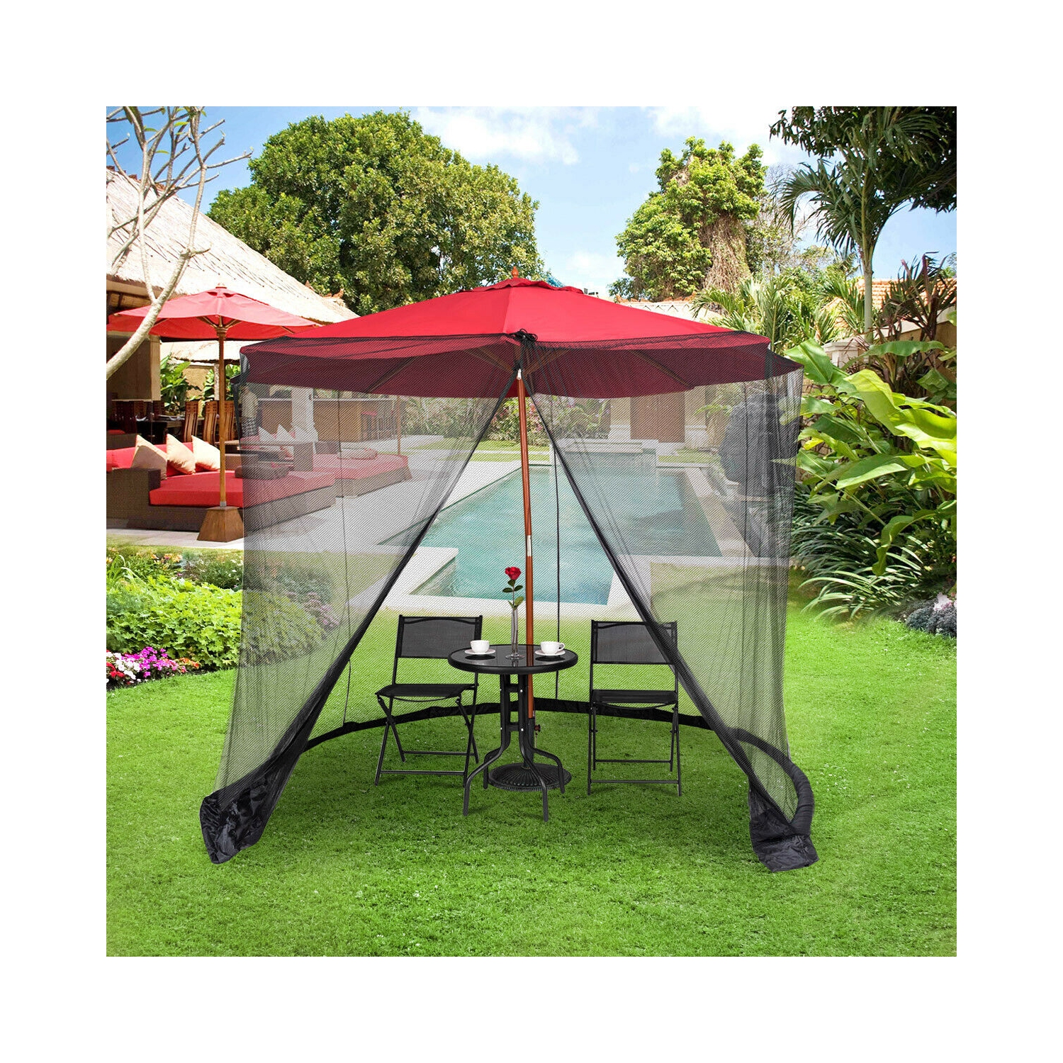 Gymax 9/10FT Umbrella Table Screen Cover Mosquito Bug Insect Net Outdoor Patio Netting