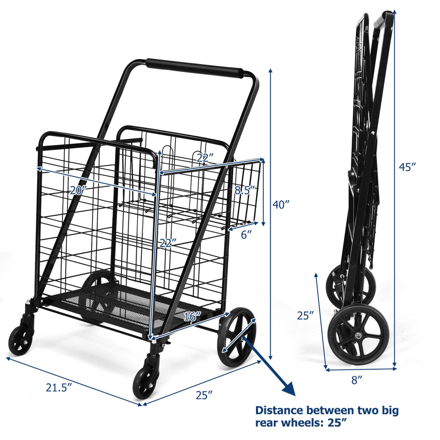 Gymax Heavy Duty Folding Shopping Cart Utility Jumbo Double Basket 330lbs