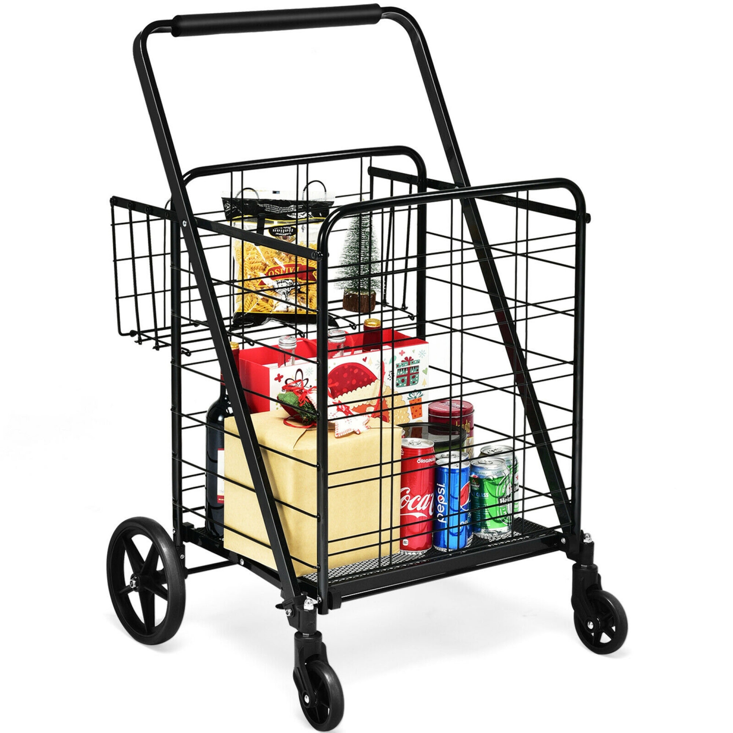 Gymax Heavy Duty Folding Shopping Cart Utility Jumbo Double Basket 330lbs