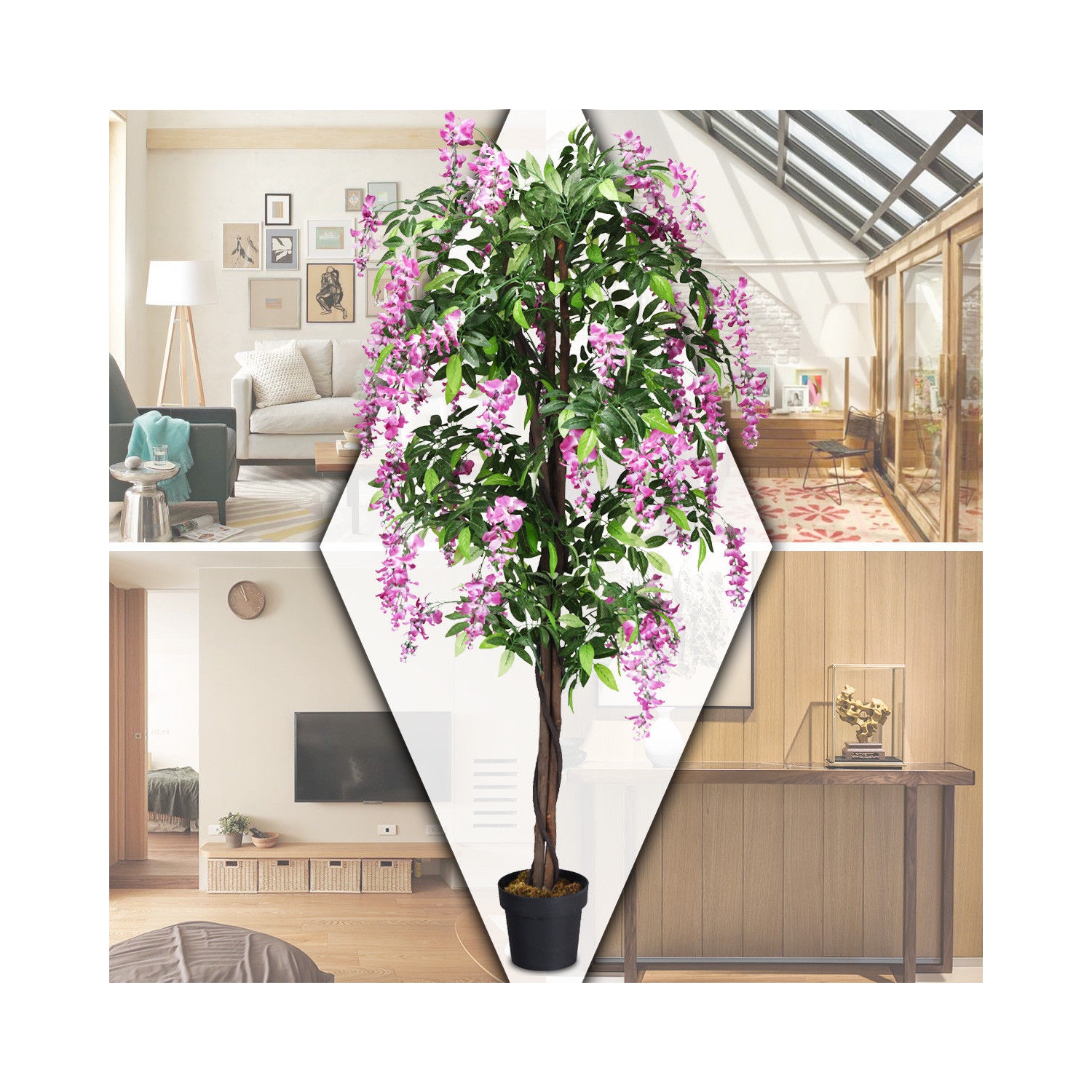Gymax Artificial Wistera Silk Tree Pink Flower 6 Feet Home Holiday Decor