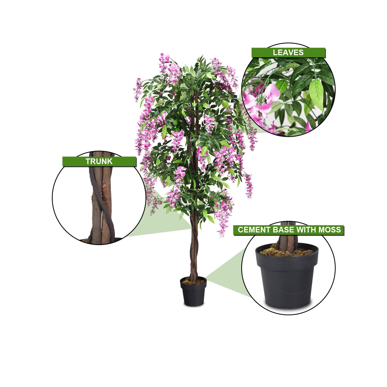 Gymax Artificial Wistera Silk Tree Pink Flower 6 Feet Home Holiday Decor