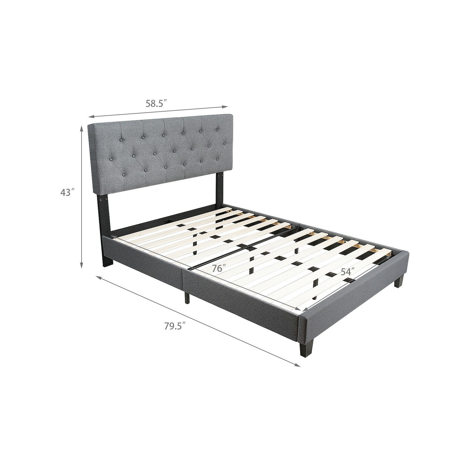 Gymax Full Size Upholstered Panel Bed W/Linen Panel Headboard Upholstered Wooden Bed