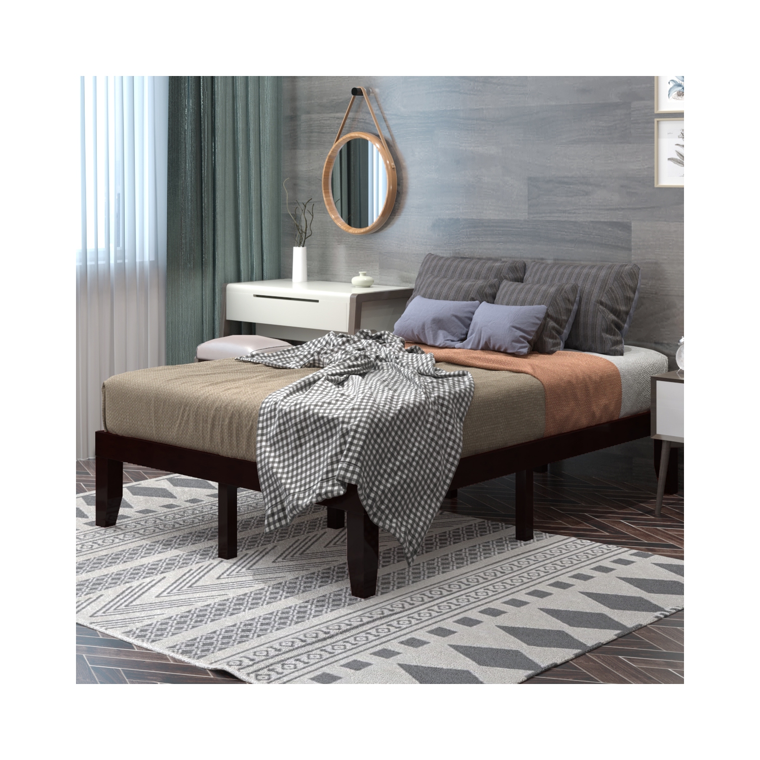 Gymax 14'' Full Size Wooden Platform Bed Frame w/ Strong Slat Support