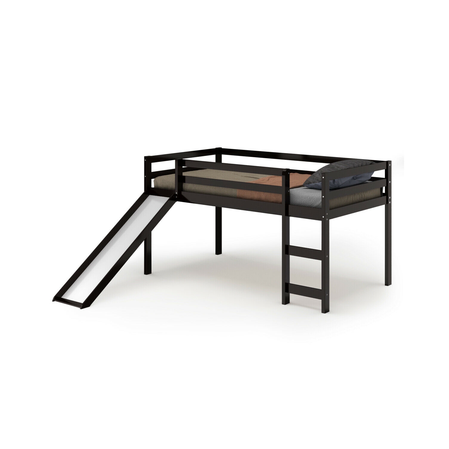 Lit loft avec tobogan en bois Lit loft bas et robuste pour les enfants Chambre à coucher marque Gymax