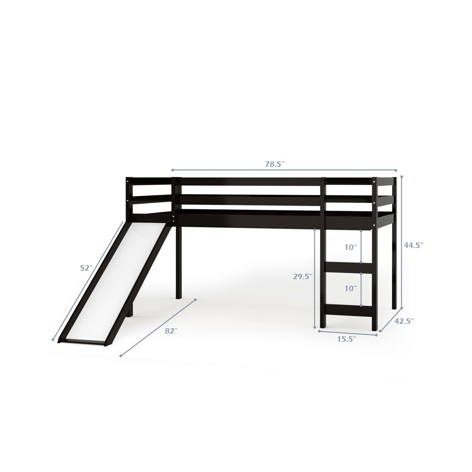 Lit loft avec tobogan en bois Lit loft bas et robuste pour les enfants Chambre à coucher marque Gymax
