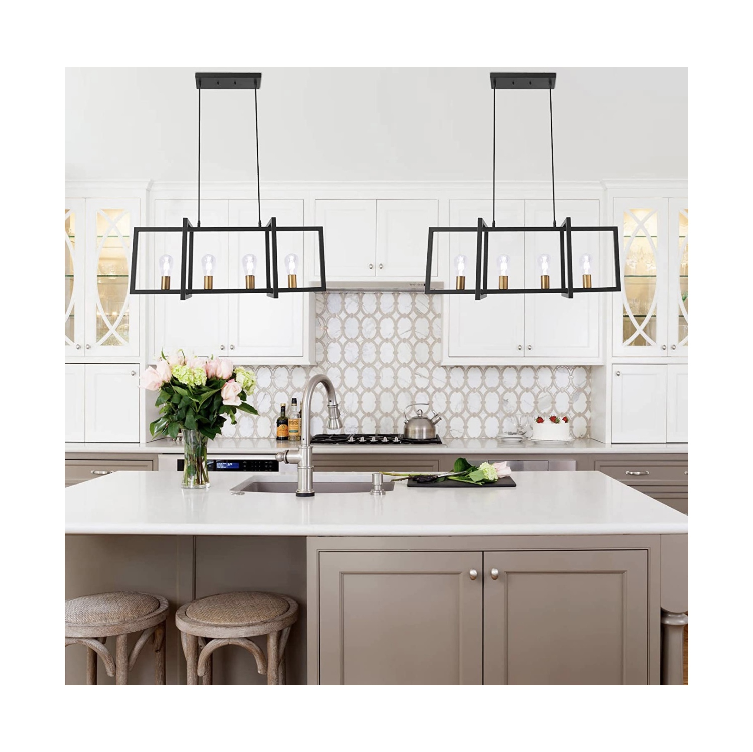 A|M Lighting Modern Black and Gold farmhouse style Chandelier