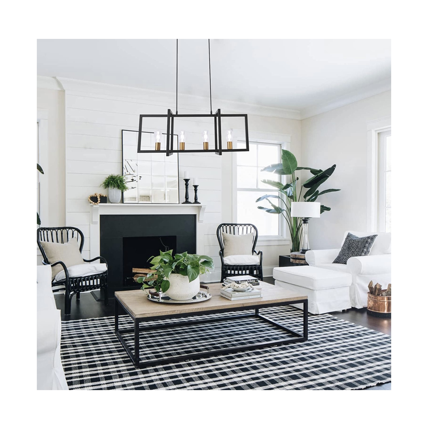 A|M Lighting Modern Black and Gold farmhouse style Chandelier