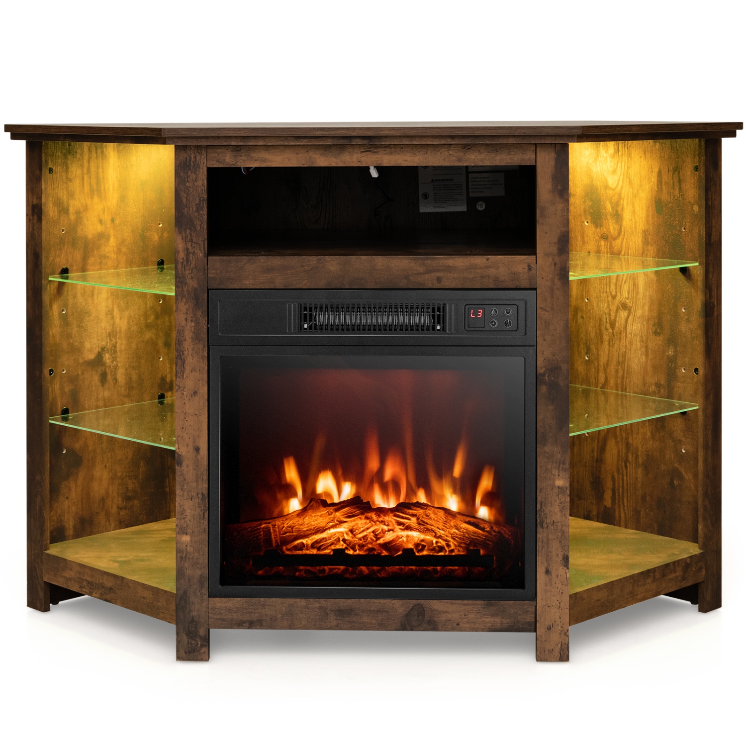 Costway Meuble TV avec cheminée w/ lumières LED & cheminée électrique de 18" pour téléviseurs jusqu'à 50"