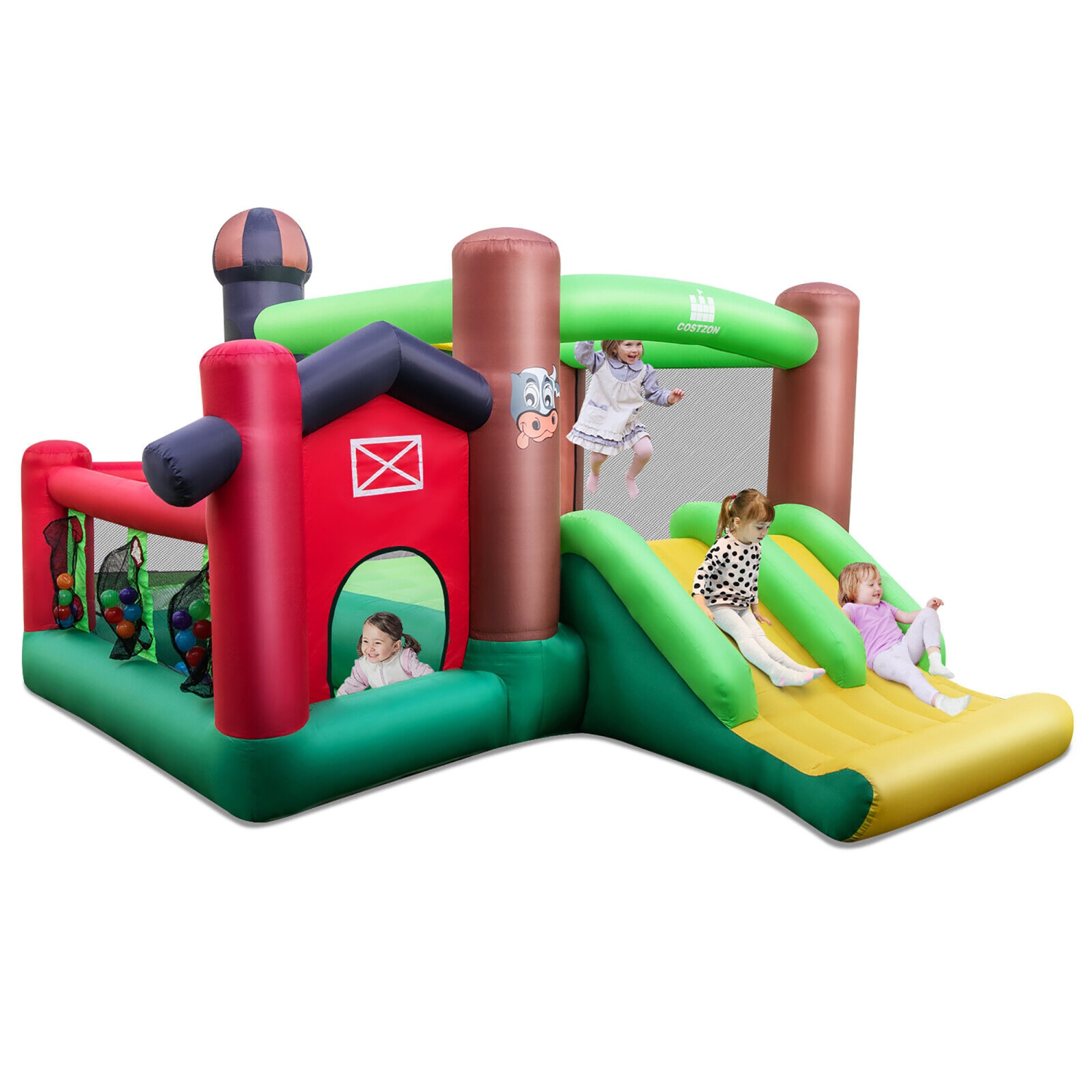 Costway Farm Themed Inflatable Castle Kids Bounce House w/ Double Slides Blower Excluded
