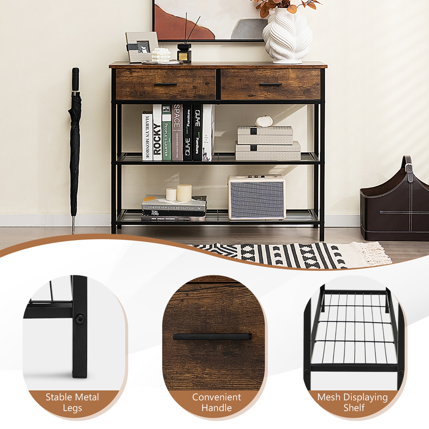 Costway Console Entryway Sofa Table with 2 Drawers for Entrance Living Room