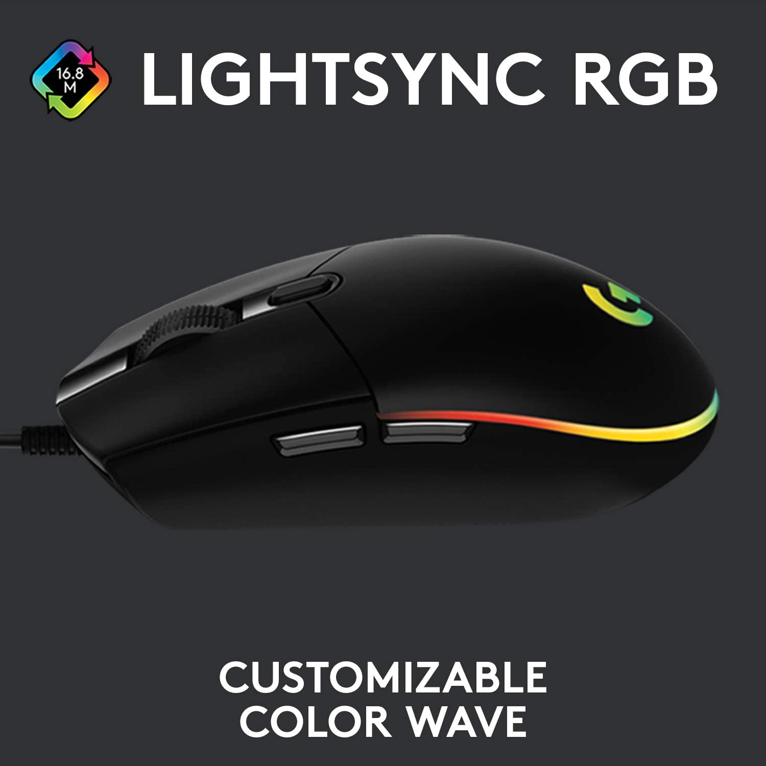 Logitech G203 Souris de jeu filaire 2e génération, 8 000 DPI, effet optique arc-en-ciel LIGHTSYNC RVB, 6 boutons programmables, mémoire intégrée,