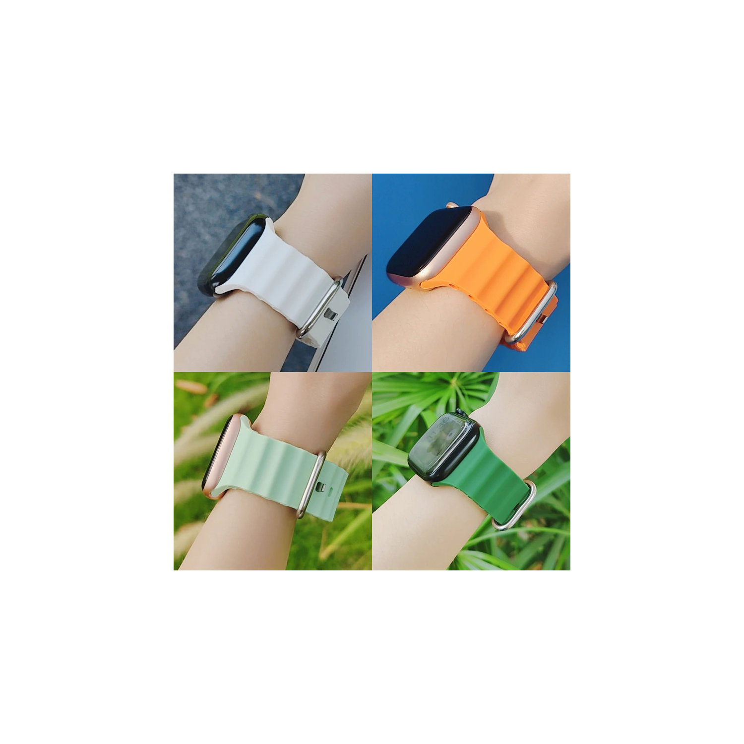 Silicone Ocean Style Replacement Strap Band for Apple Watch iWatch Series 1 to 10 SE Ultra, 38mm 40mm 41mm 42mm(Series 10), Army Green